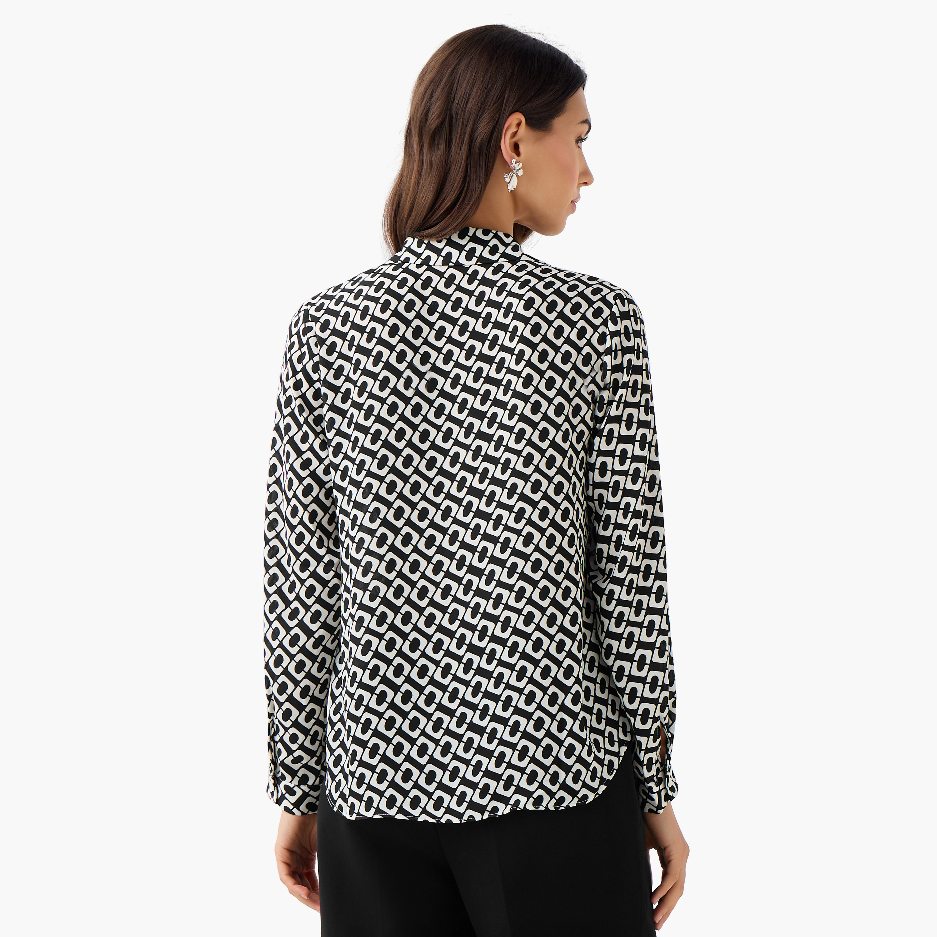 Geometric Print Shirt with Notch Lapel Collar-women-clothing-shirtsandblouses-shirts-image-3