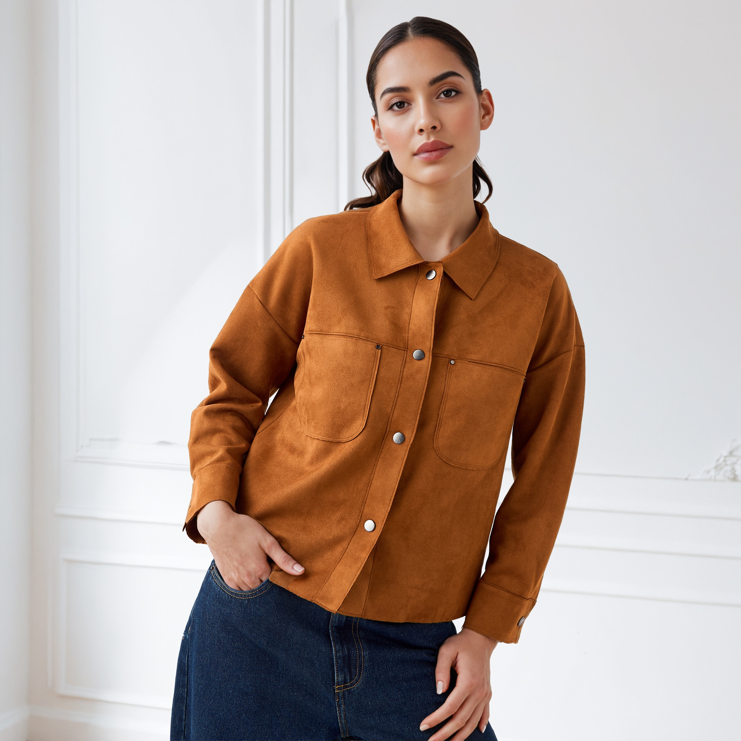 Regular Fit Suede Jacket-women-winterwear-coatsandjackets-jackets-image-6