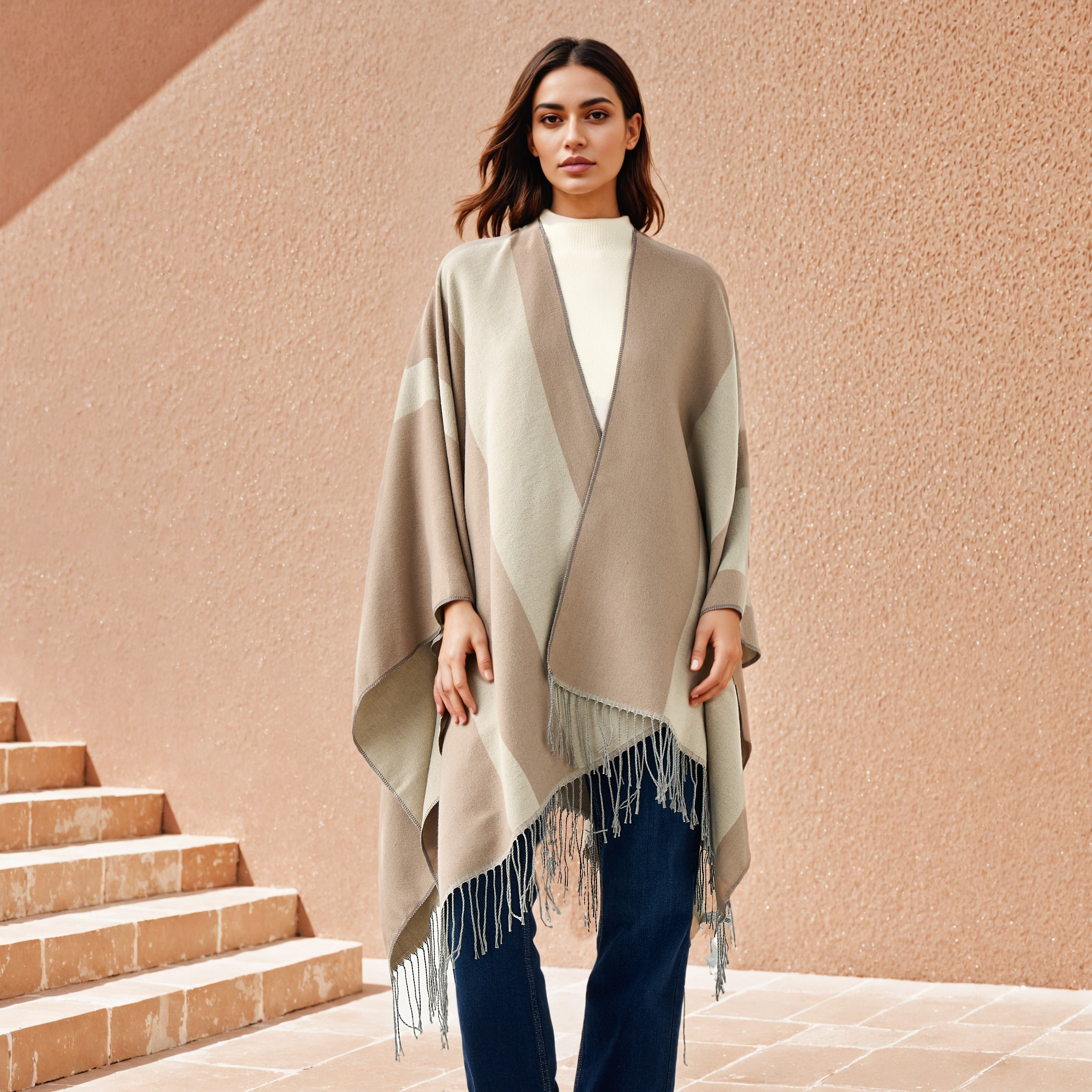 Jacquard Poncho with Fringe Detail-women-winterwear-cardigansandjumpers-cardigans-image-1