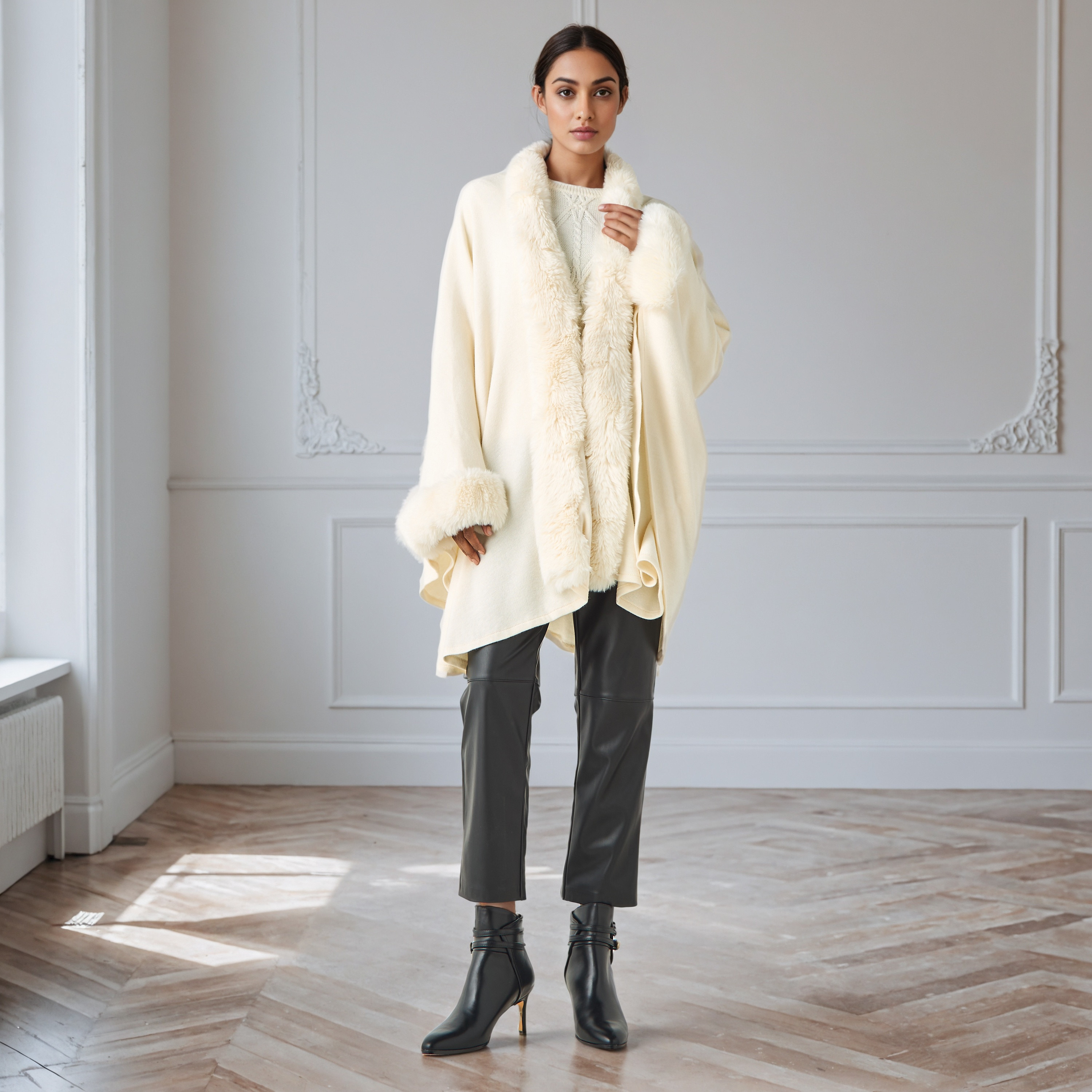 Relaxed Fit Faux Fur Open Front Poncho-women-winterwear-cardigansandjumpers-cardigans-image-2