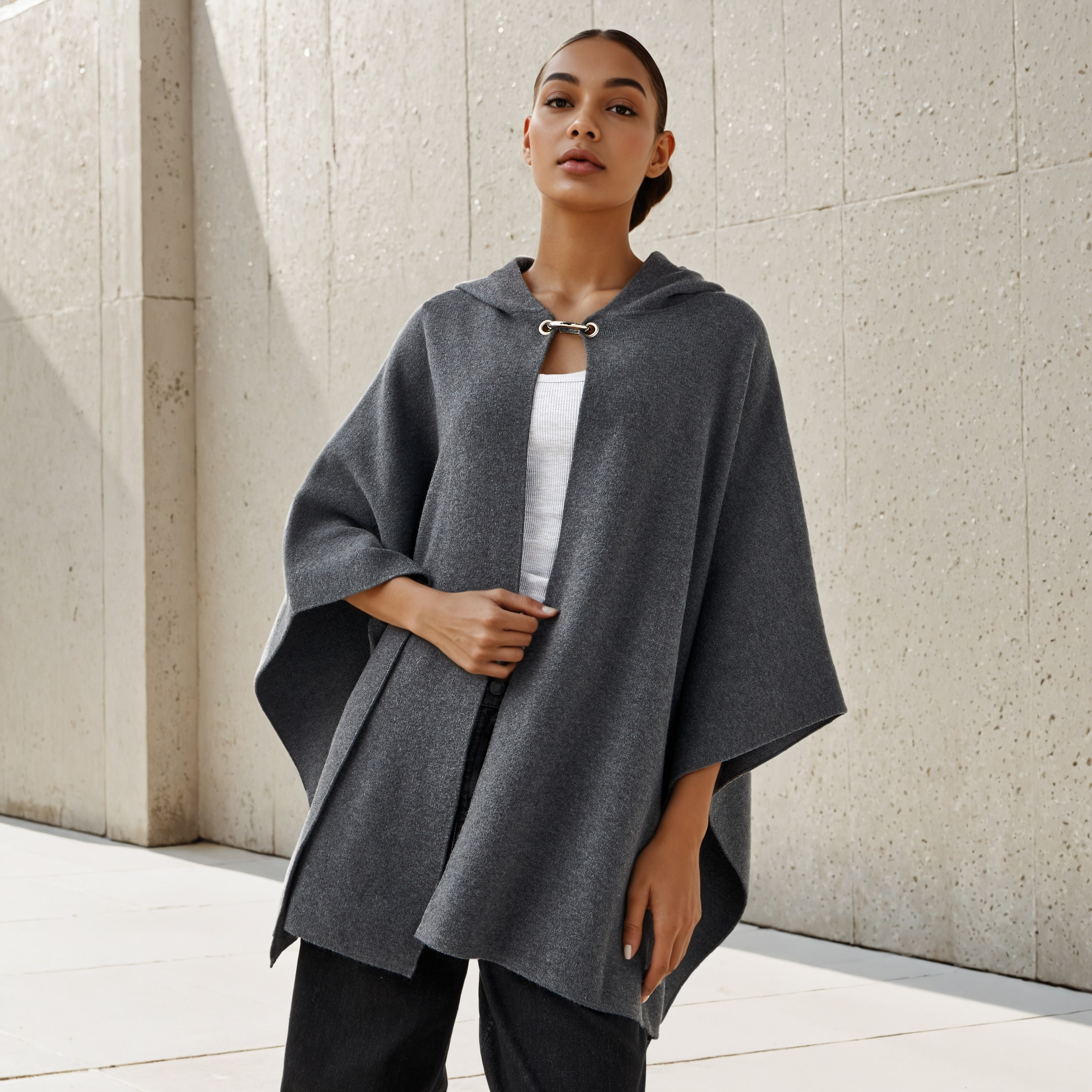 Relaxed Fit Hooded Poncho-women-winterwear-cardigansandjumpers-cardigans-image-1