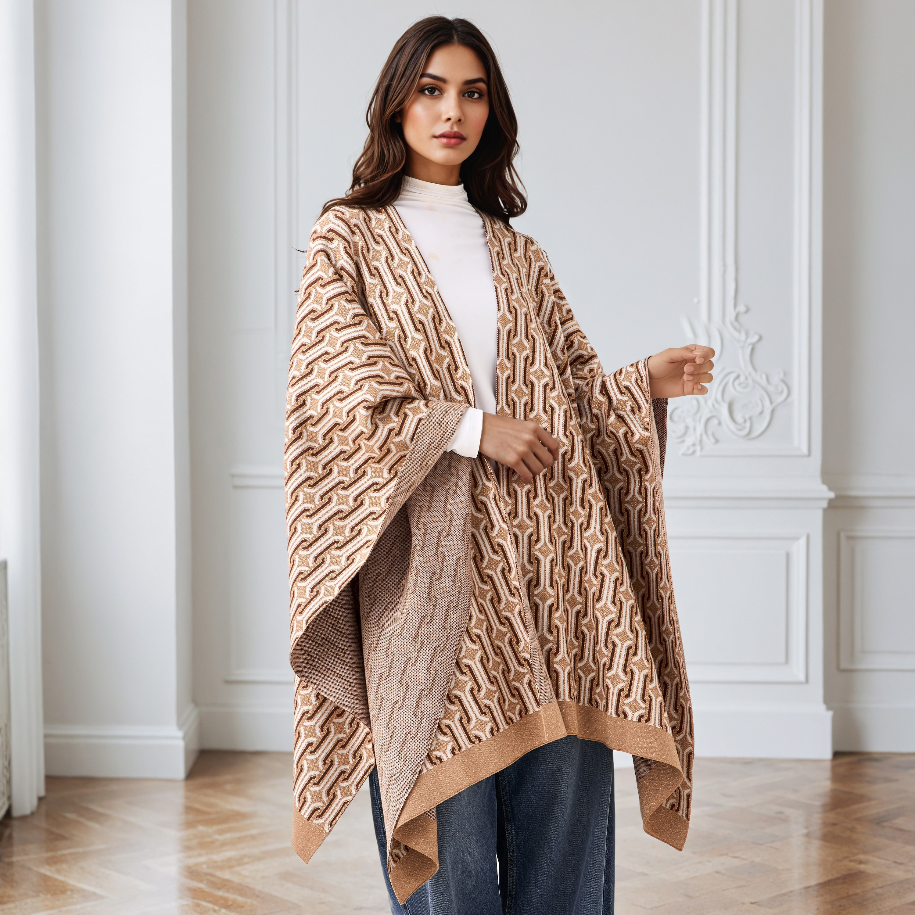 Relaxed Fit Printed Poncho-women-winterwear-cardigansandjumpers-cardigans-image-1