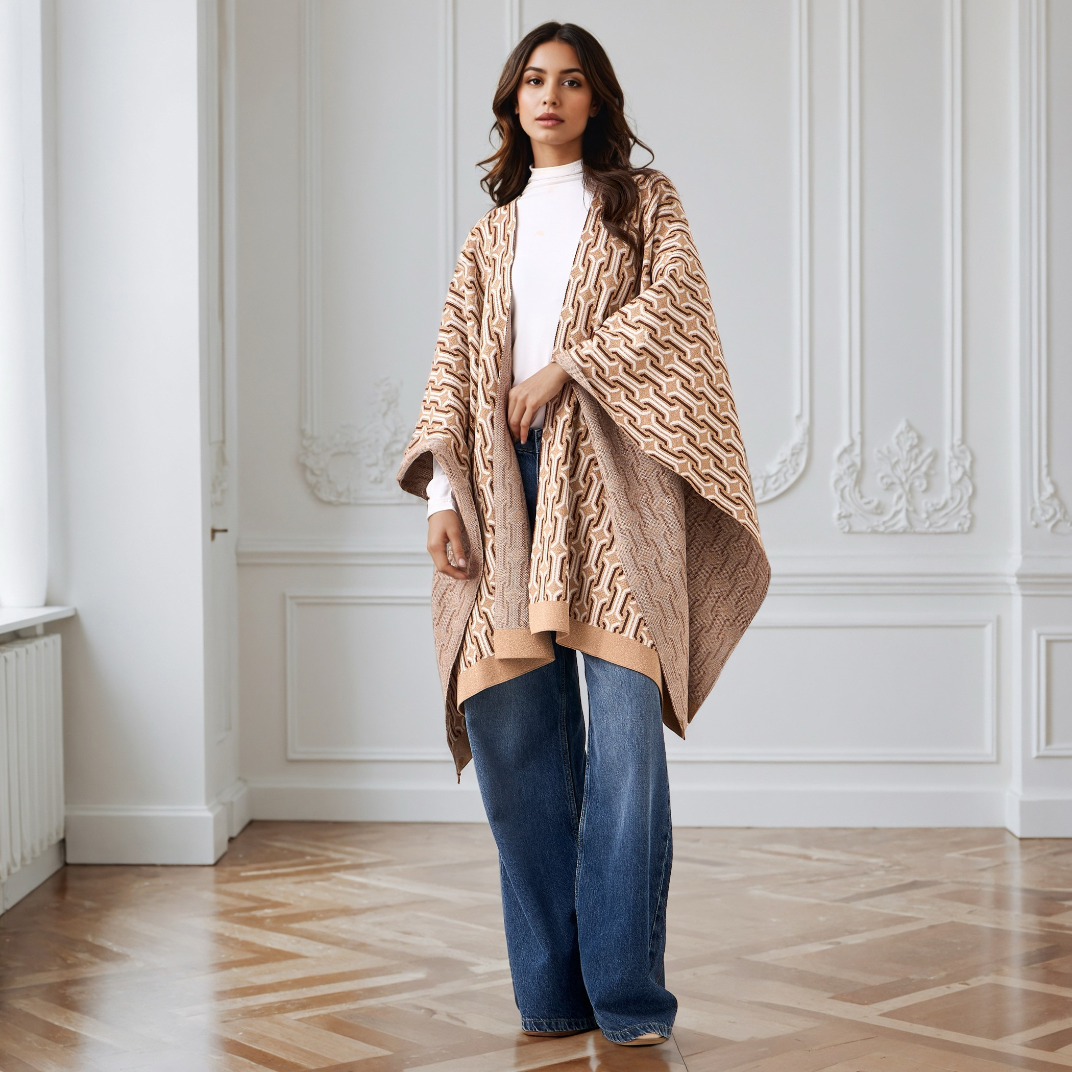 Relaxed Fit Printed Poncho-women-winterwear-cardigansandjumpers-cardigans-image-2