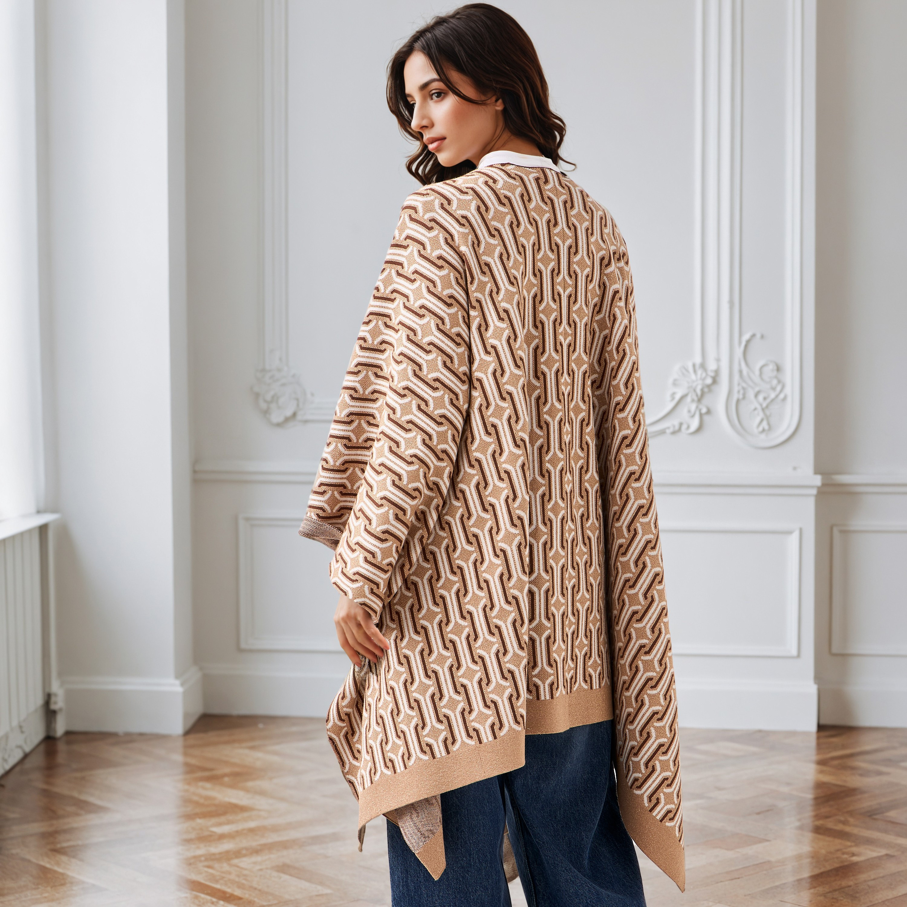 Relaxed Fit Printed Poncho-women-winterwear-cardigansandjumpers-cardigans-image-3