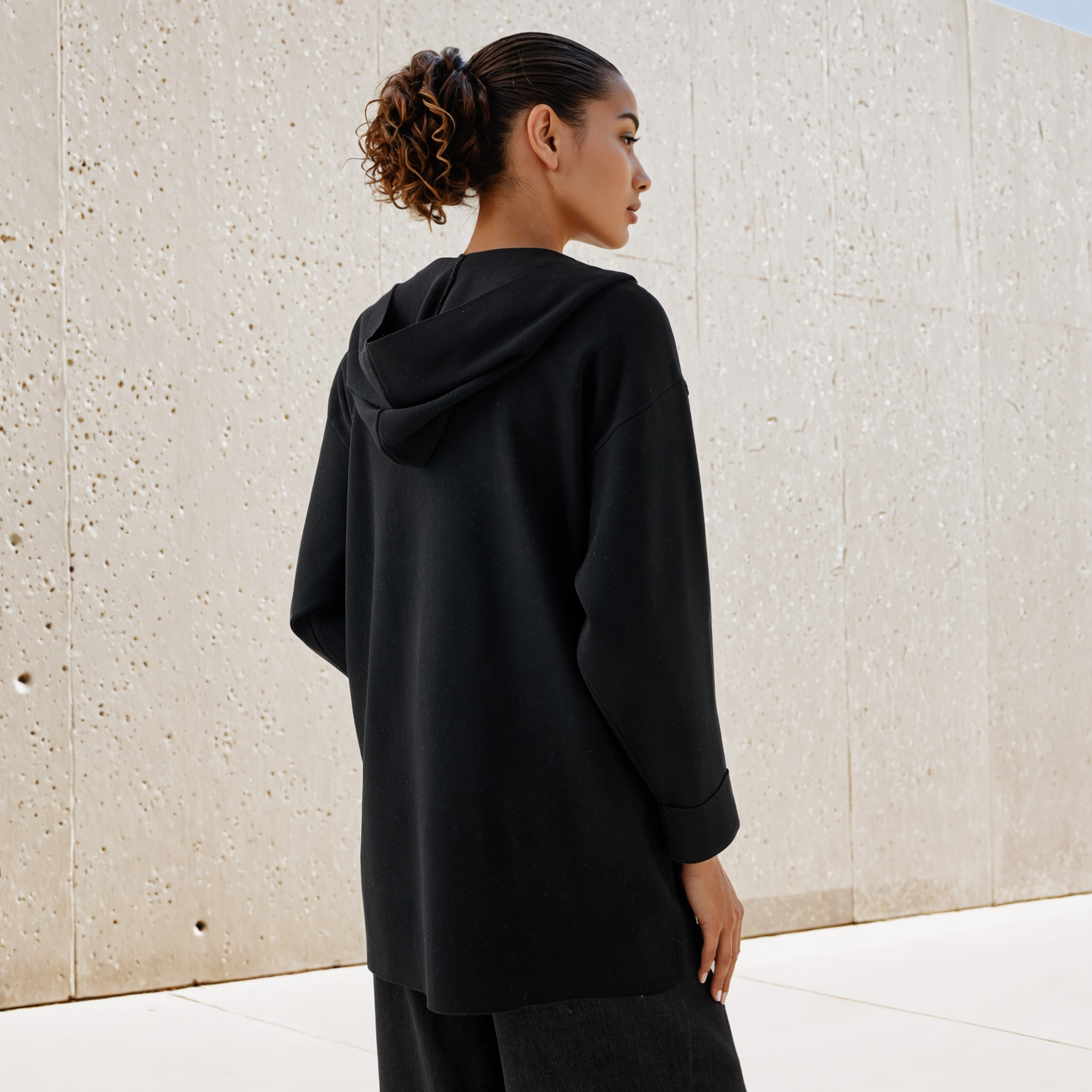 Open Front Knit Hooded Cardigan-women-winterwear-cardigansandjumpers-cardigans-image-4