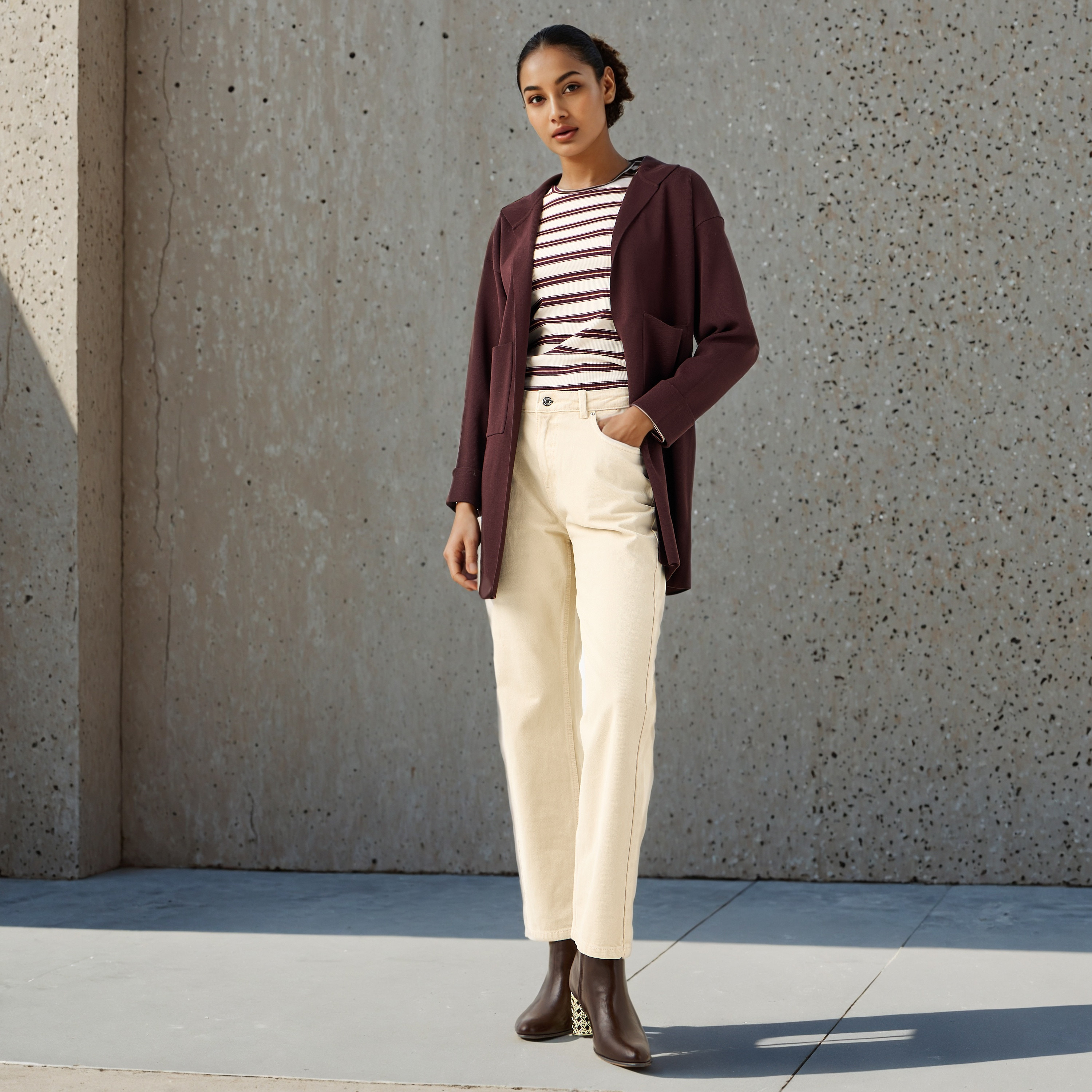 Open Front Knit Hooded Cardigan-women-winterwear-cardigansandjumpers-cardigans-image-2