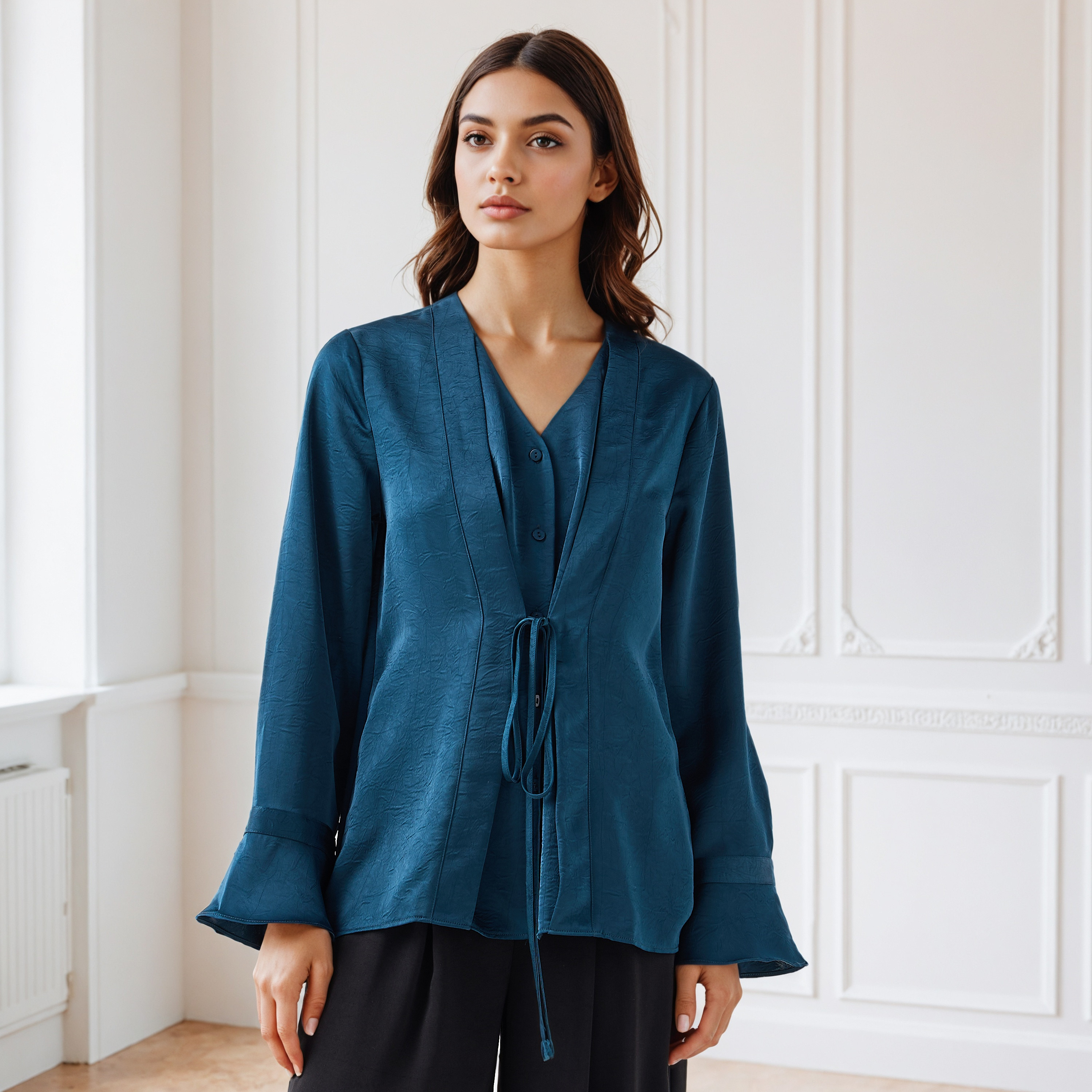 Tie-Up Detail Top with Flared Sleeves-women-clothing-shirtsandblouses-blouses-image-1