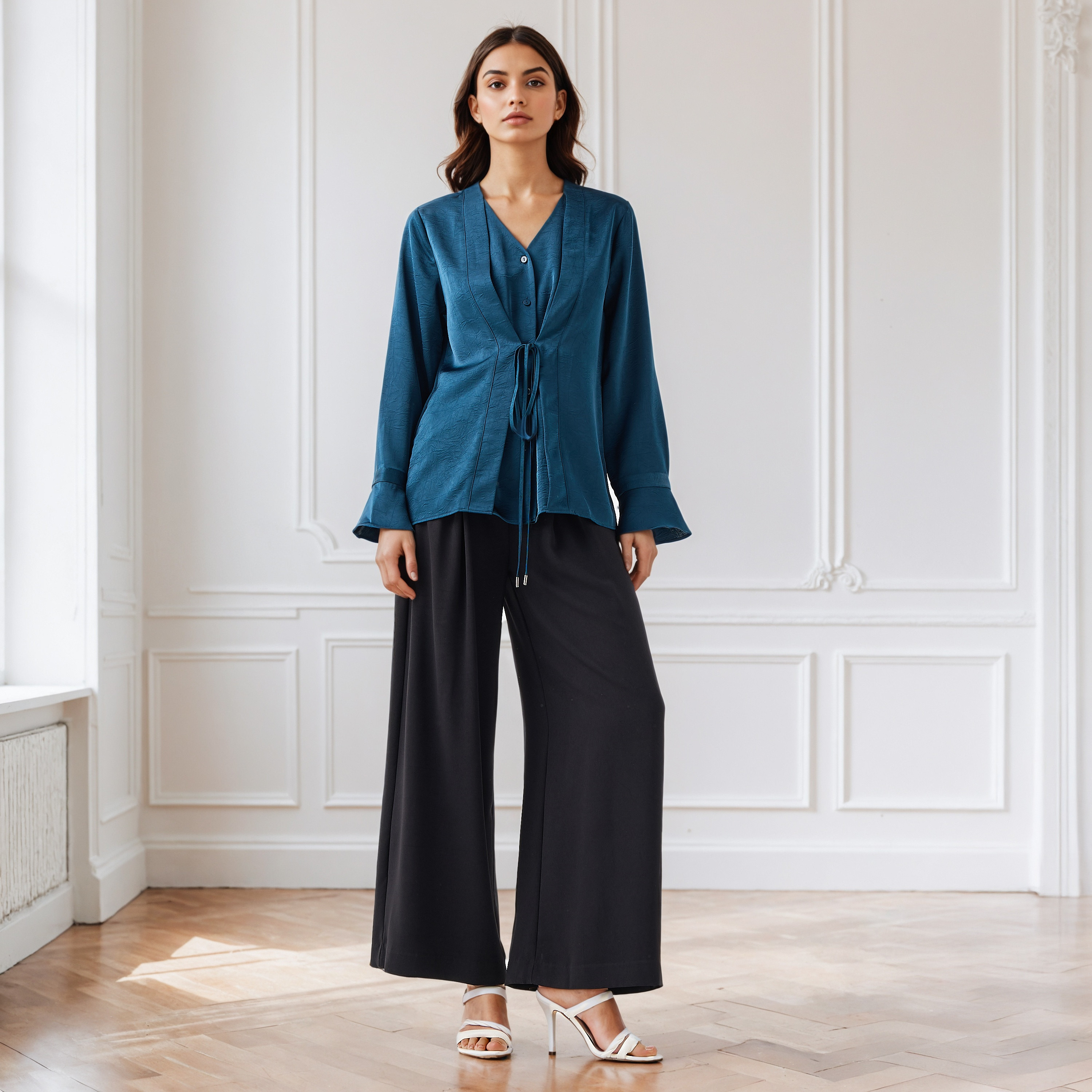 Tie-Up Detail Top with Flared Sleeves-women-clothing-shirtsandblouses-blouses-image-2