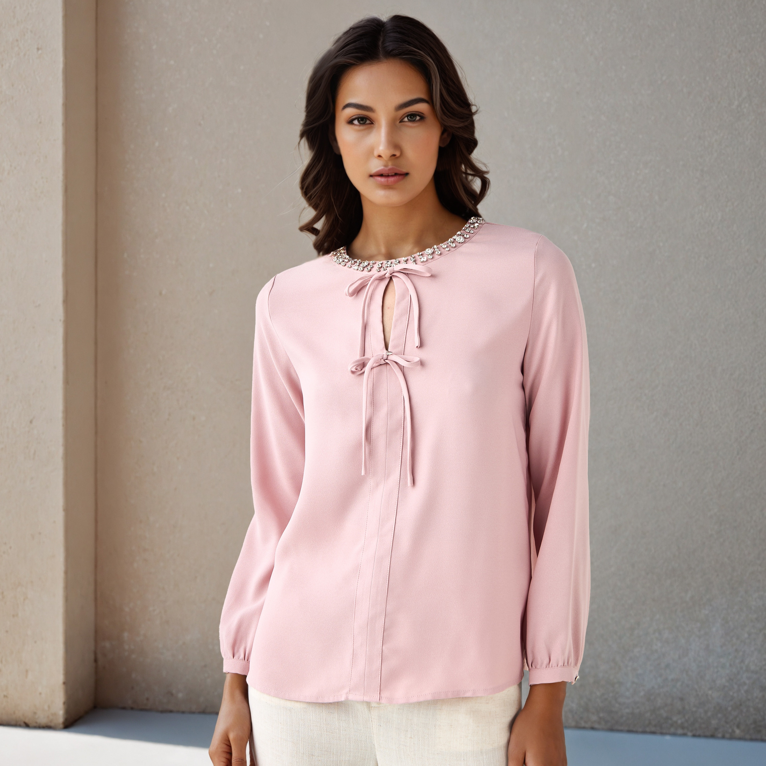 بلوزة بقصة عادية وزينة-women-clothing-shirtsandblouses-blouses-image-1