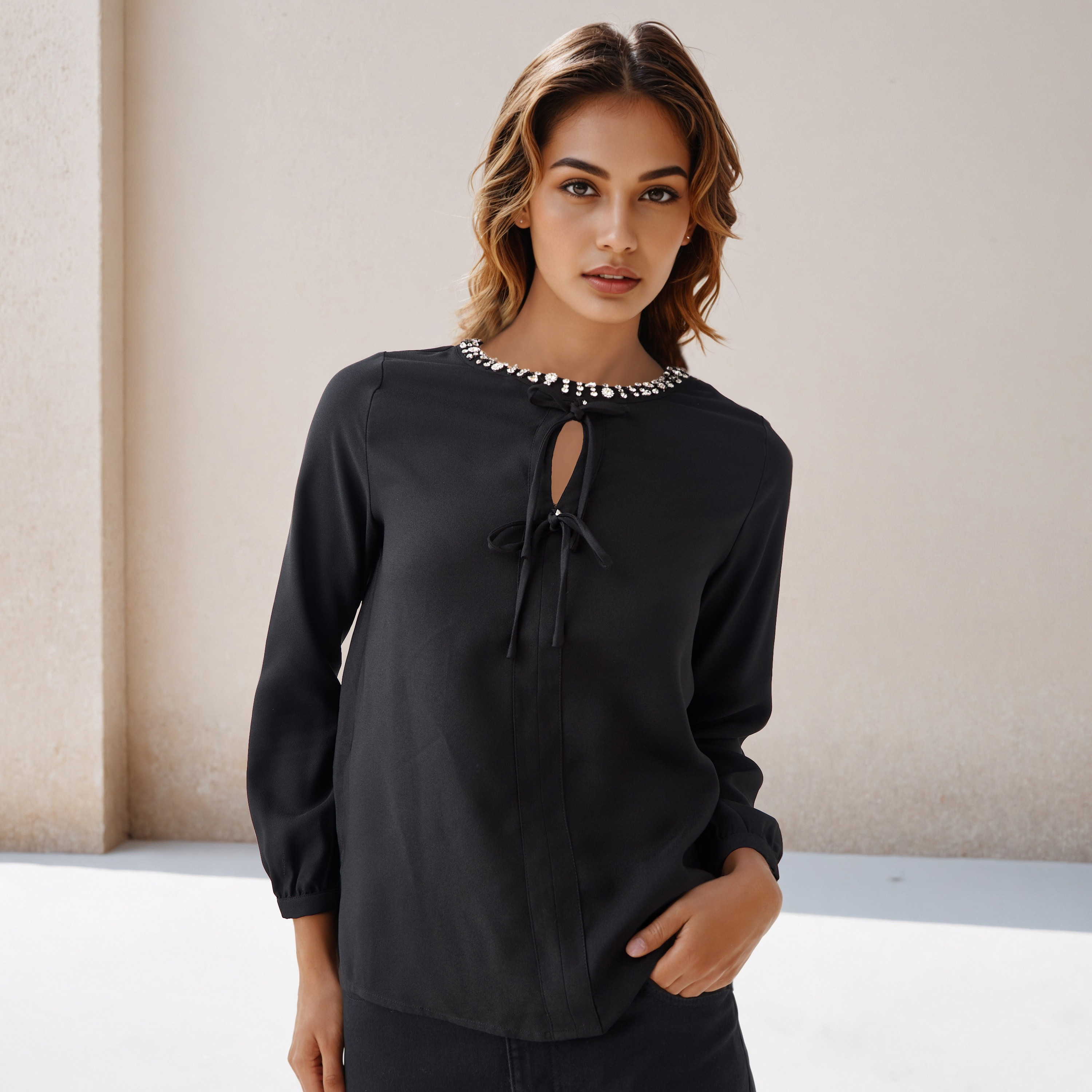 Regular Fit Top with Embellishment-women-clothing-shirtsandblouses-blouses-image-6