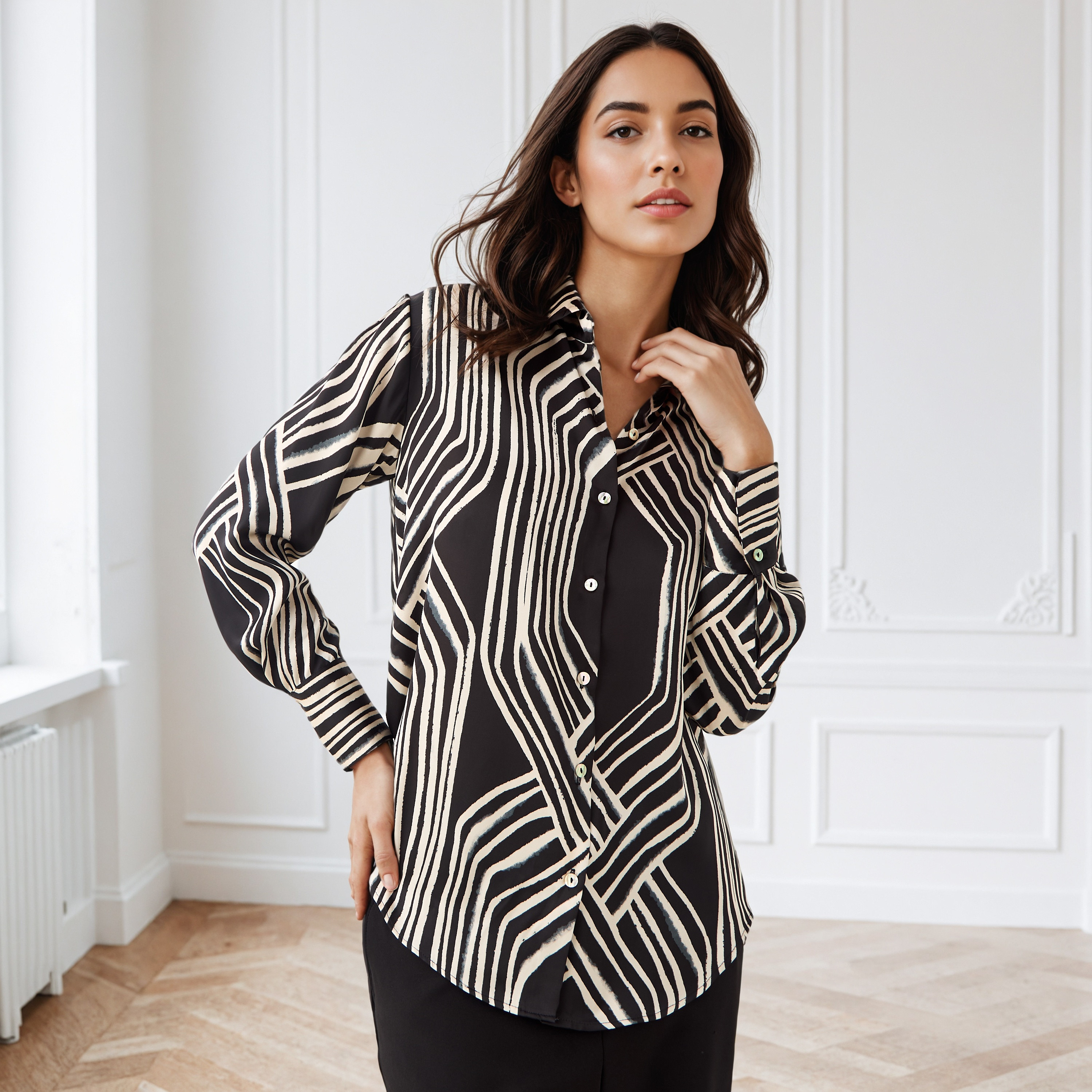 Regular Fit Printed Collared Satin Shirt-women-clothing-shirtsandblouses-shirts-image-1
