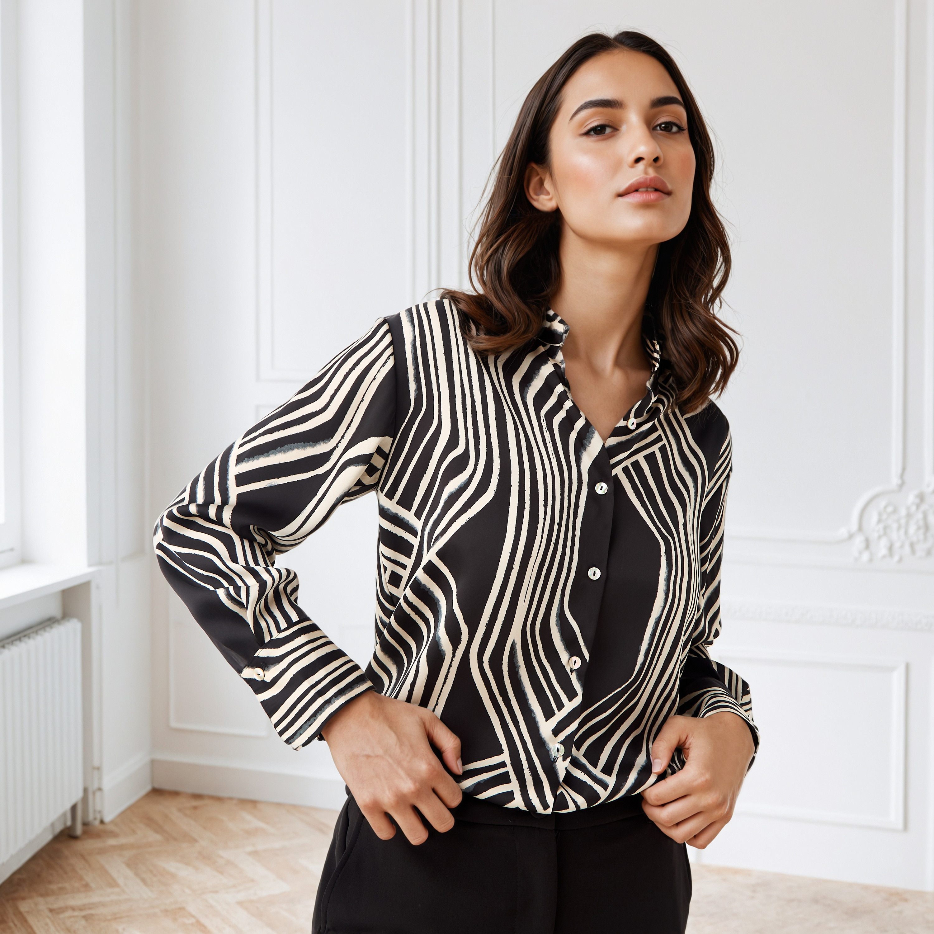 Regular Fit Printed Collared Satin Shirt-women-clothing-shirtsandblouses-shirts-image-3