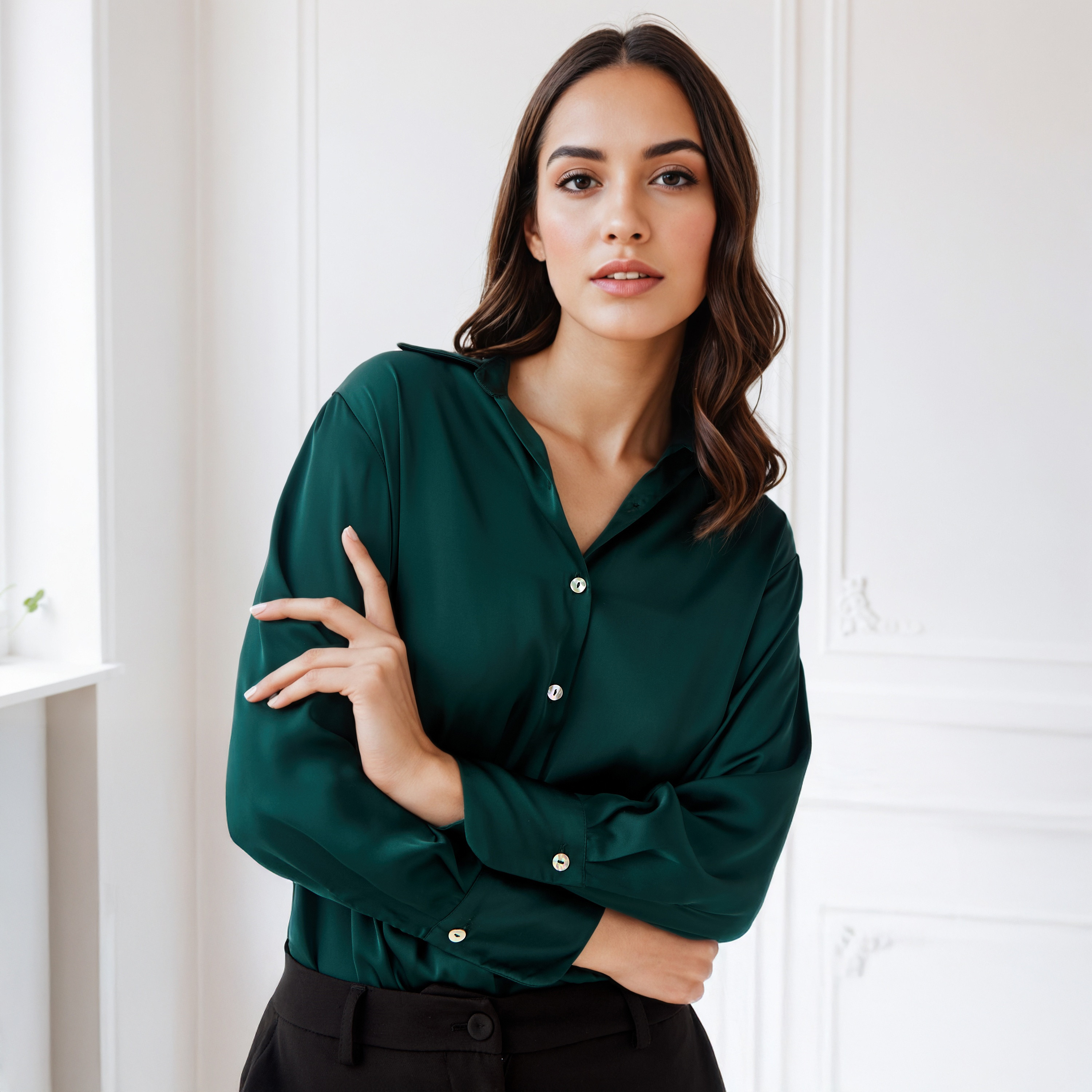 Regular Fit Collared Satin Shirt-women-clothing-shirtsandblouses-shirts-image-1