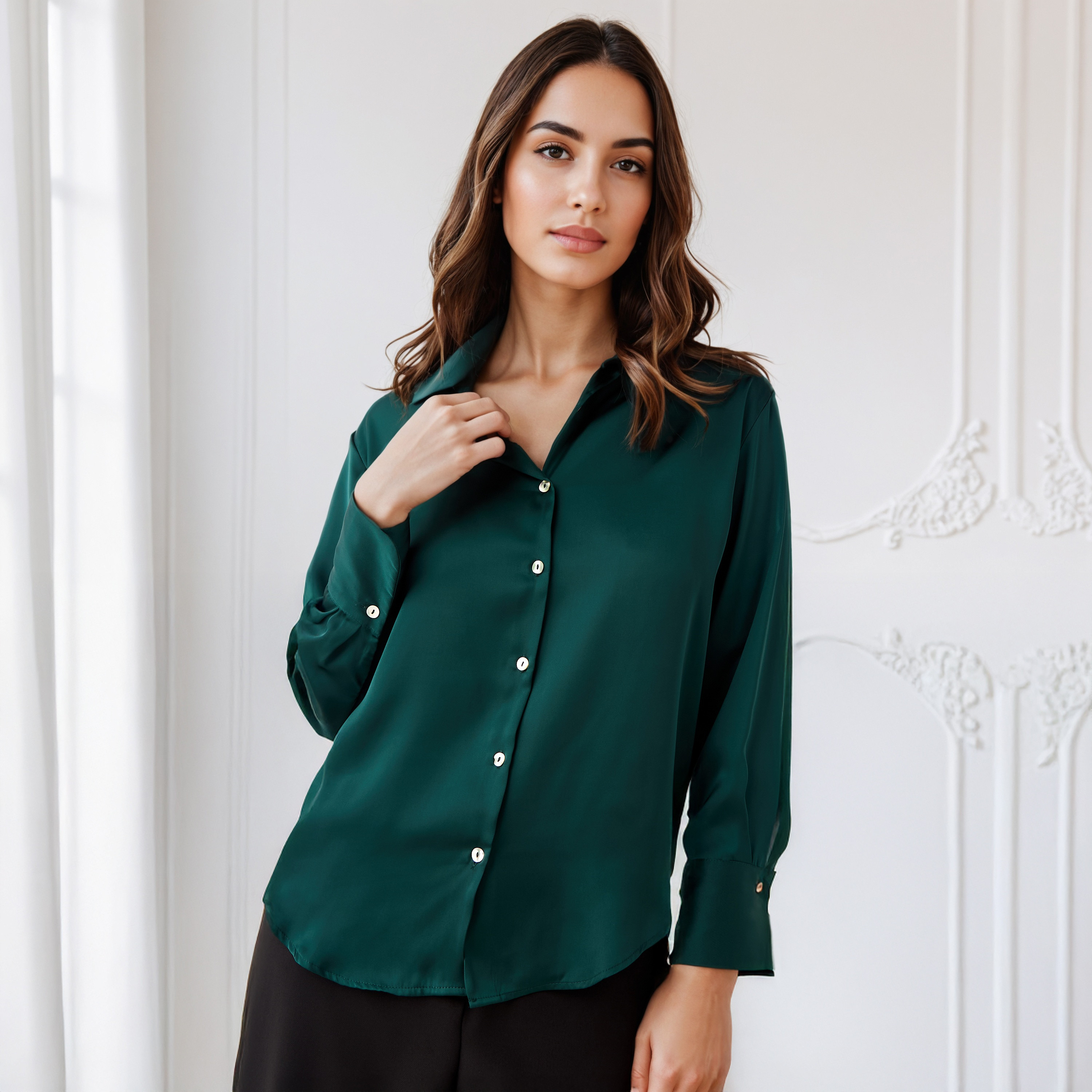 Regular Fit Collared Satin Shirt-women-clothing-shirtsandblouses-shirts-image-3