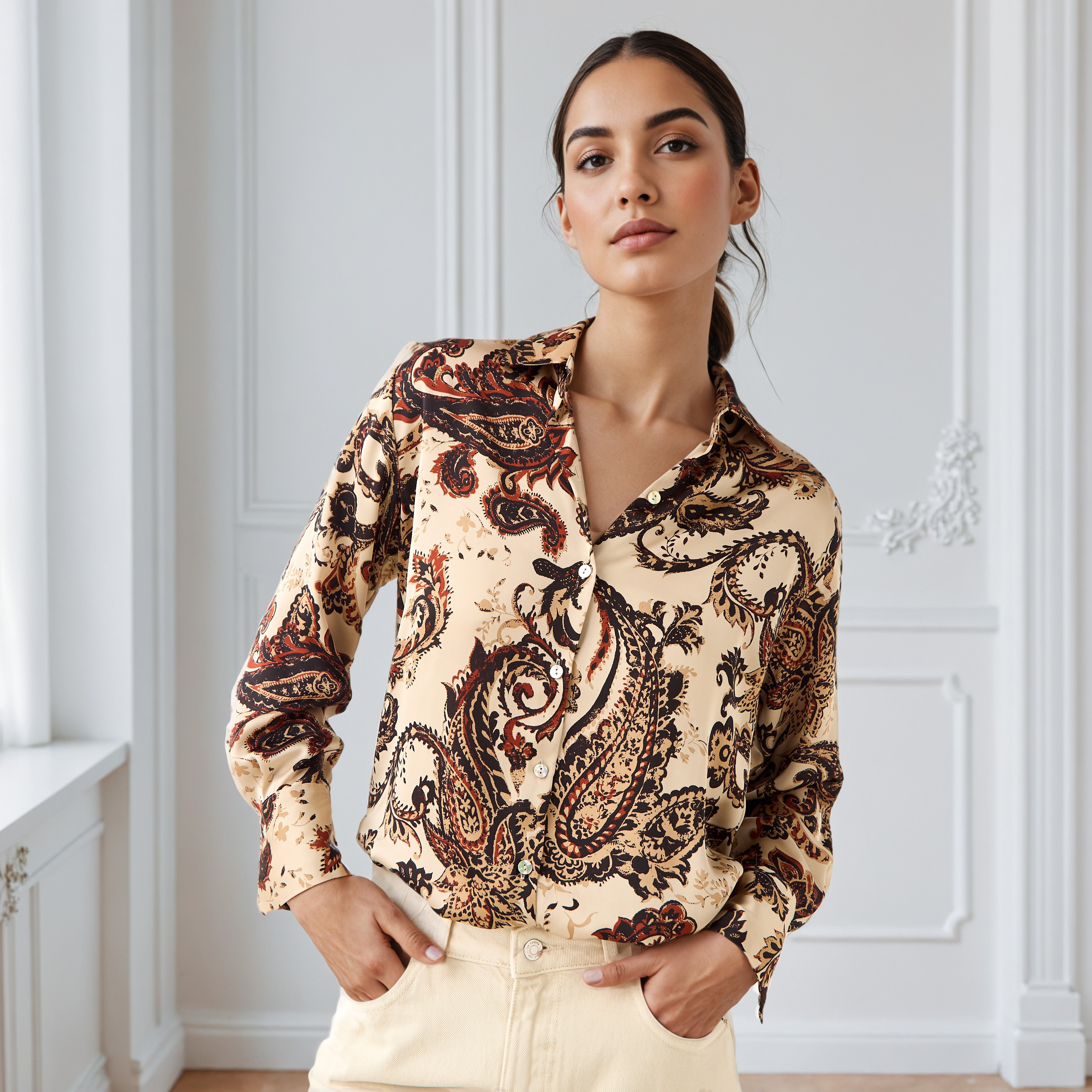 قميص ستان بياقة عادية وطبعات-women-clothing-shirtsandblouses-shirts-image-1