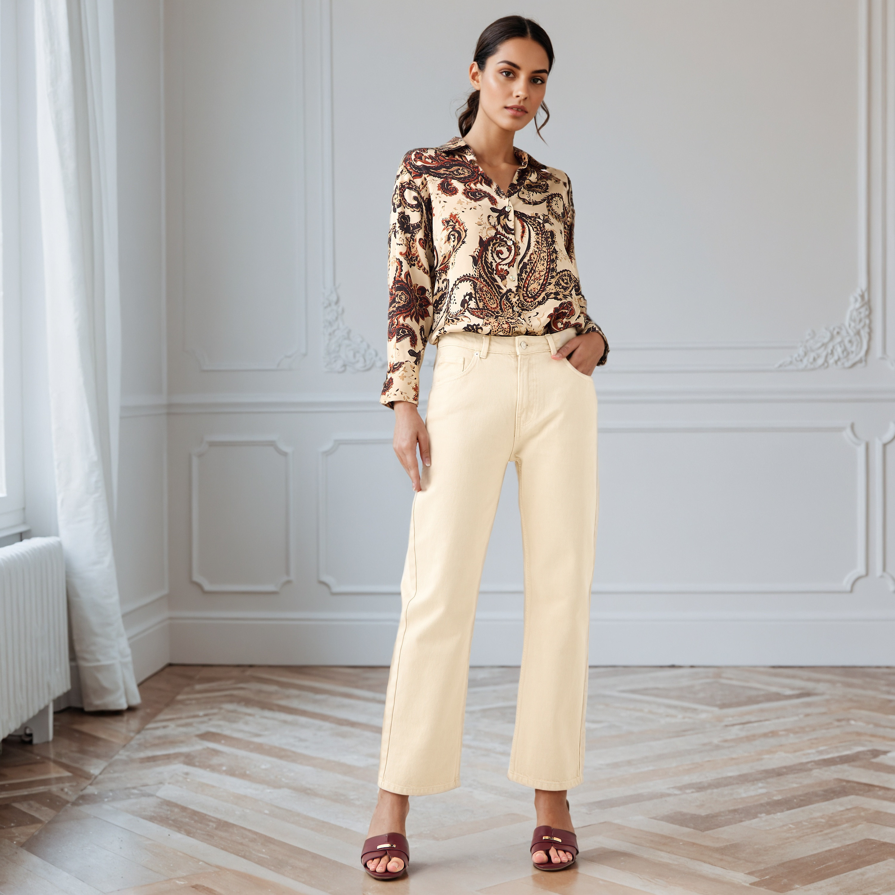 قميص ستان بياقة عادية وطبعات-women-clothing-shirtsandblouses-shirts-image-2