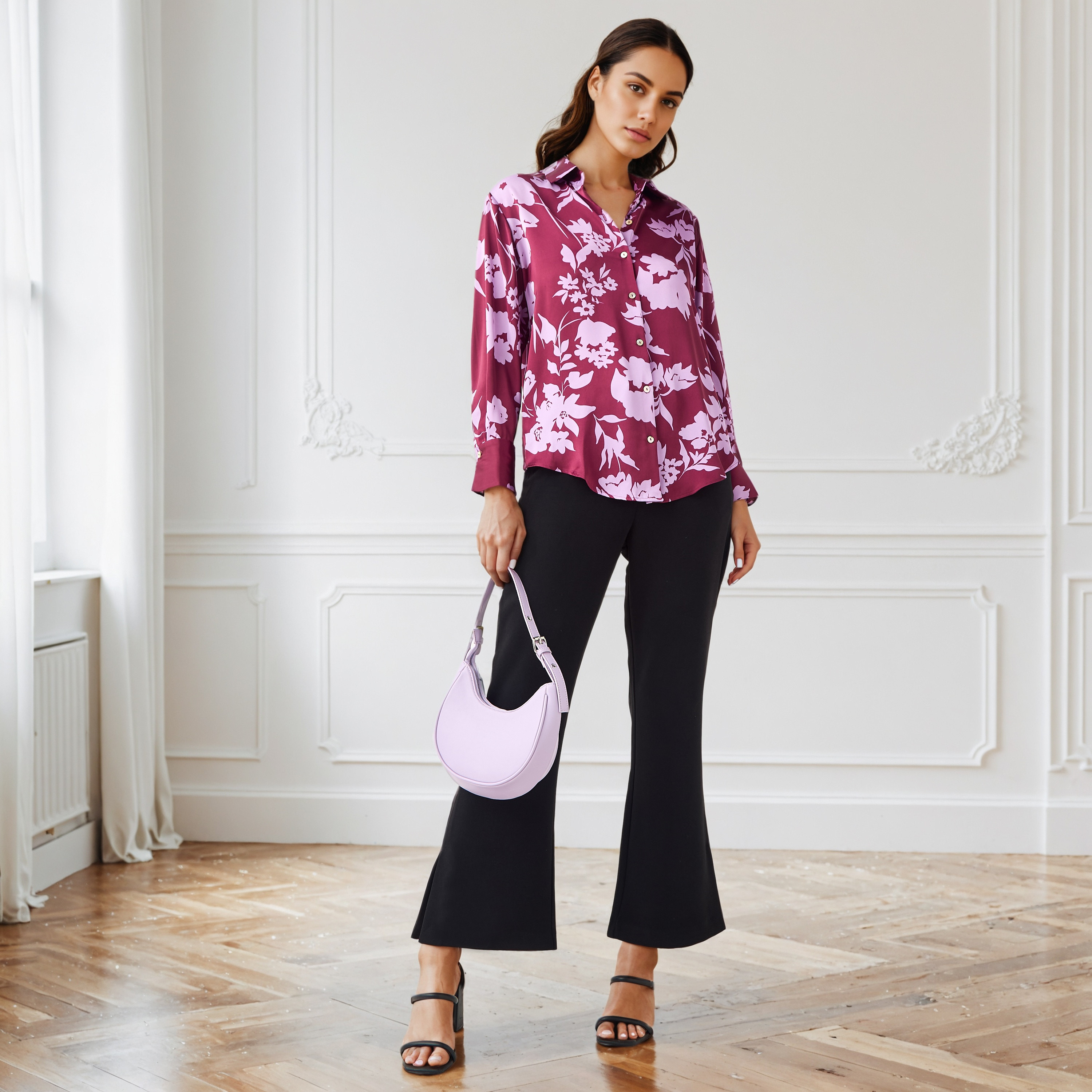 Floral Print Collared Satin Shirt-women-clothing-shirtsandblouses-shirts-image-2