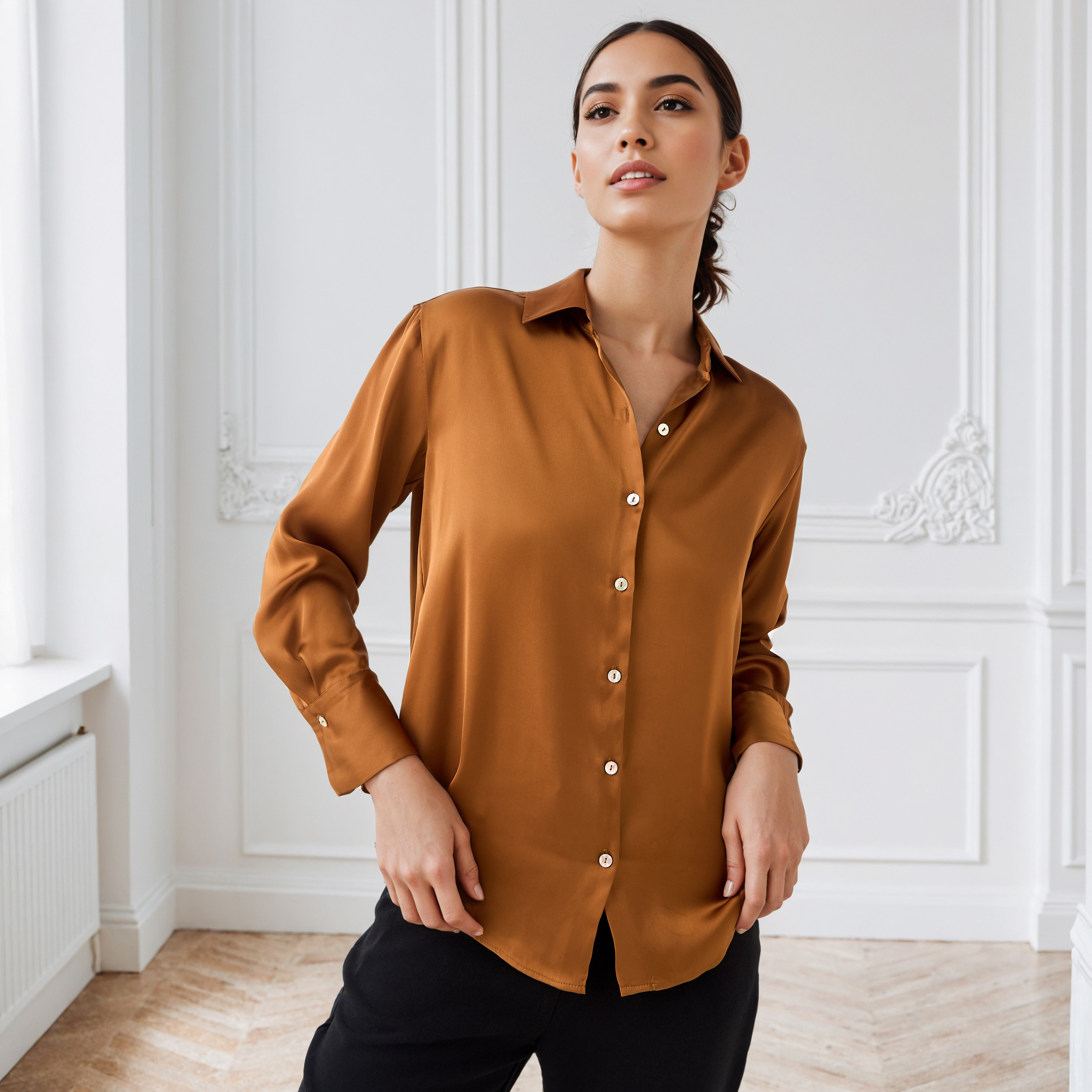 Regular Fit Collared Satin Shirt-women-clothing-shirtsandblouses-shirts-image-1