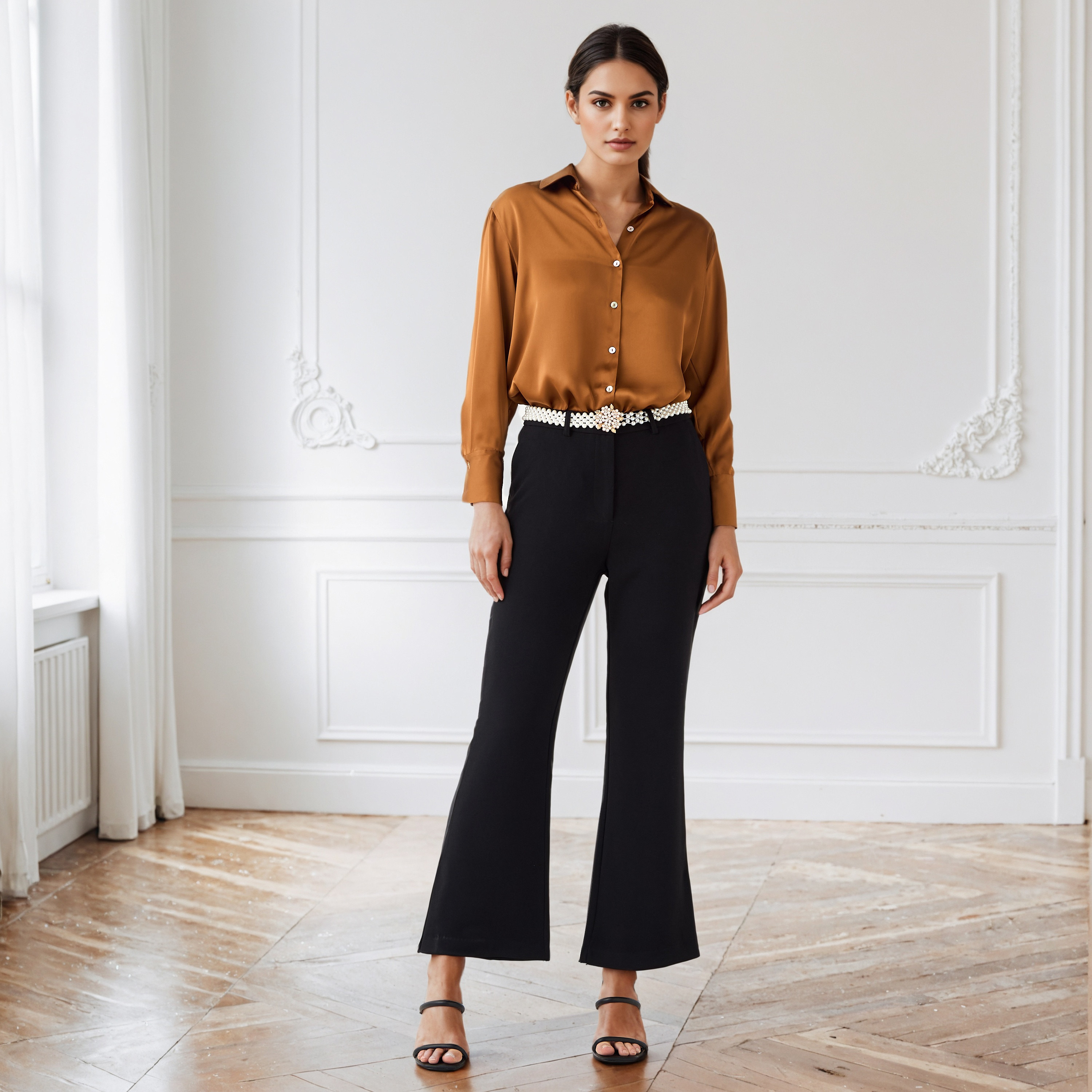Regular Fit Collared Satin Shirt-women-clothing-shirtsandblouses-shirts-image-2