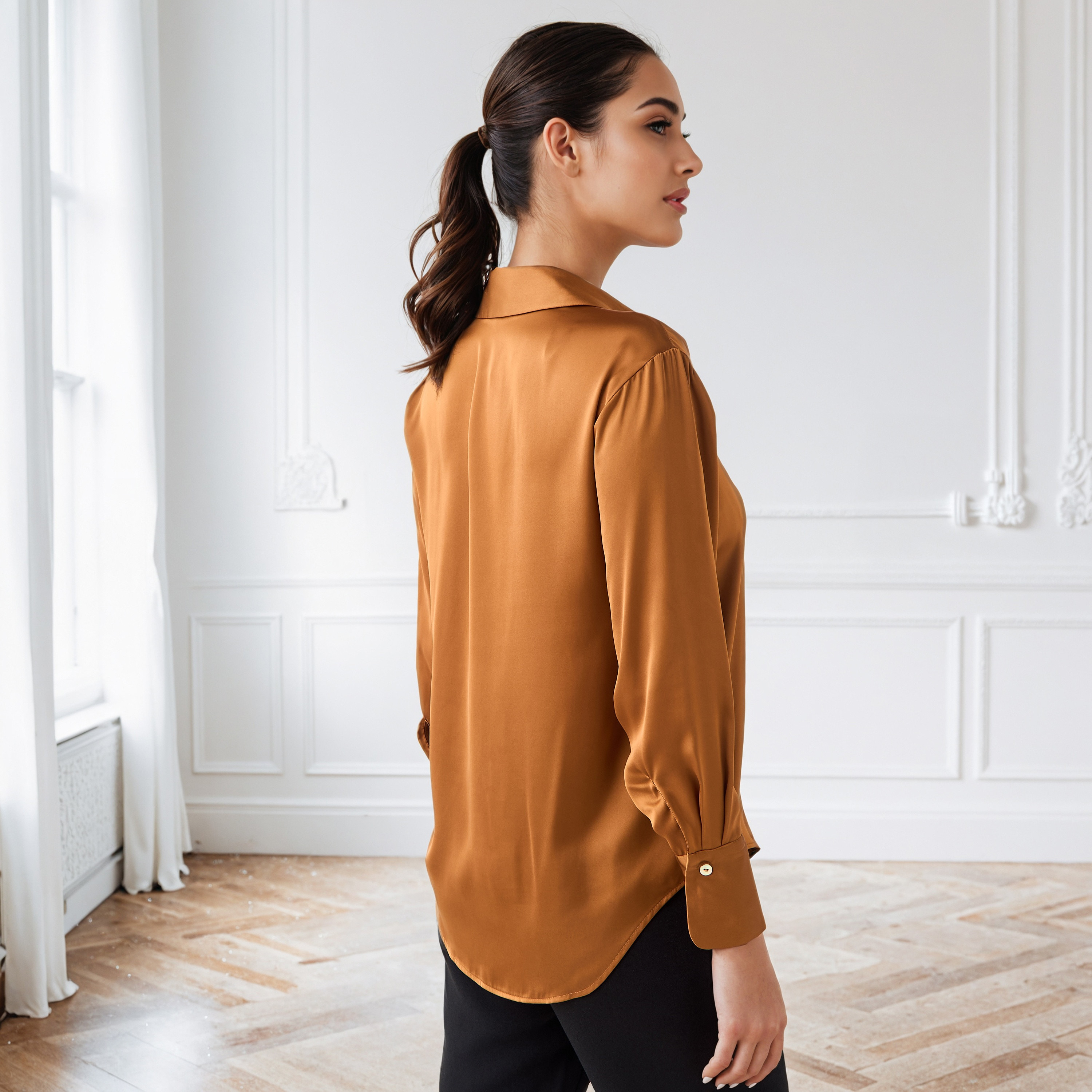 Regular Fit Collared Satin Shirt-women-clothing-shirtsandblouses-shirts-image-3