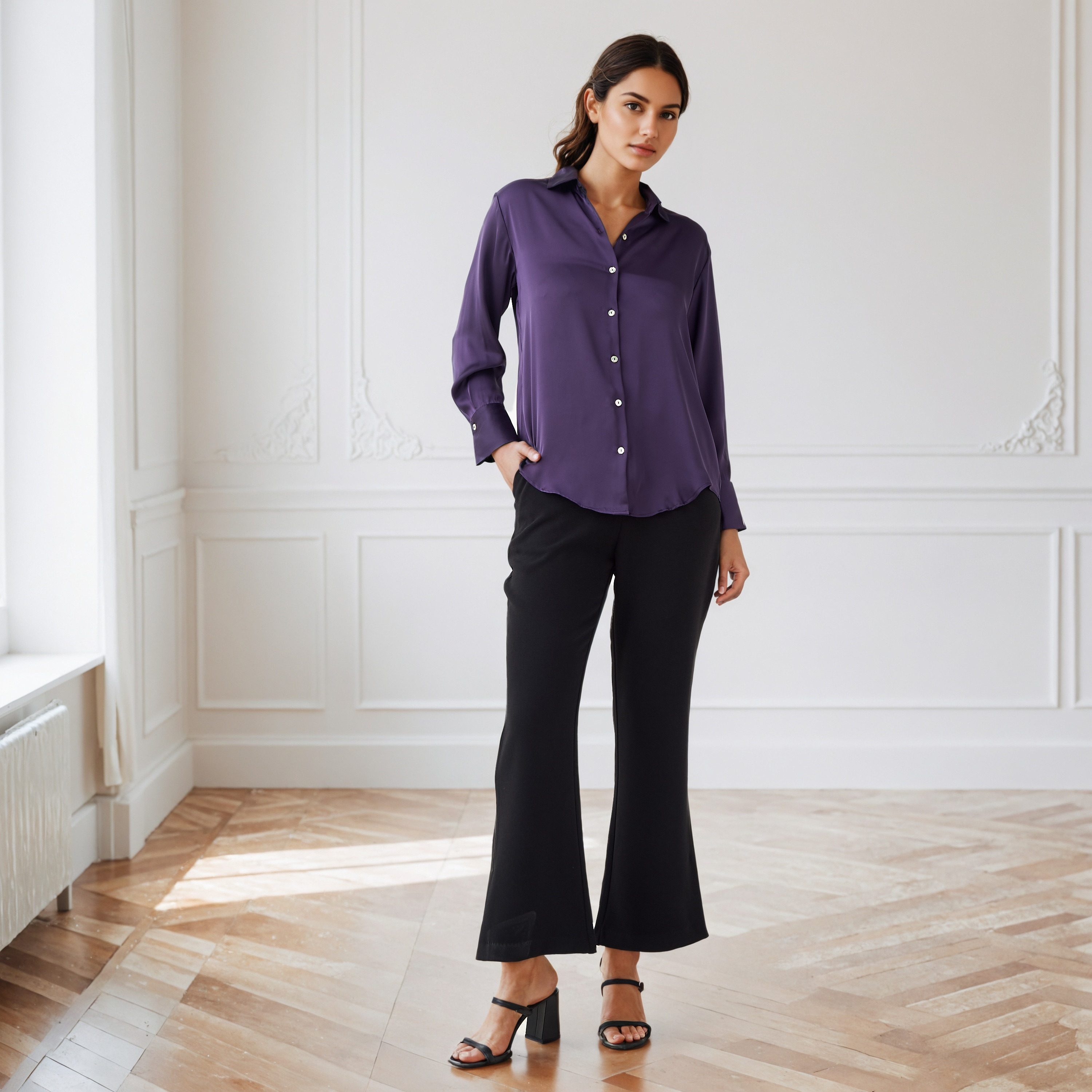 Regular Fit Collared Satin Shirt-women-clothing-shirtsandblouses-shirts-image-2