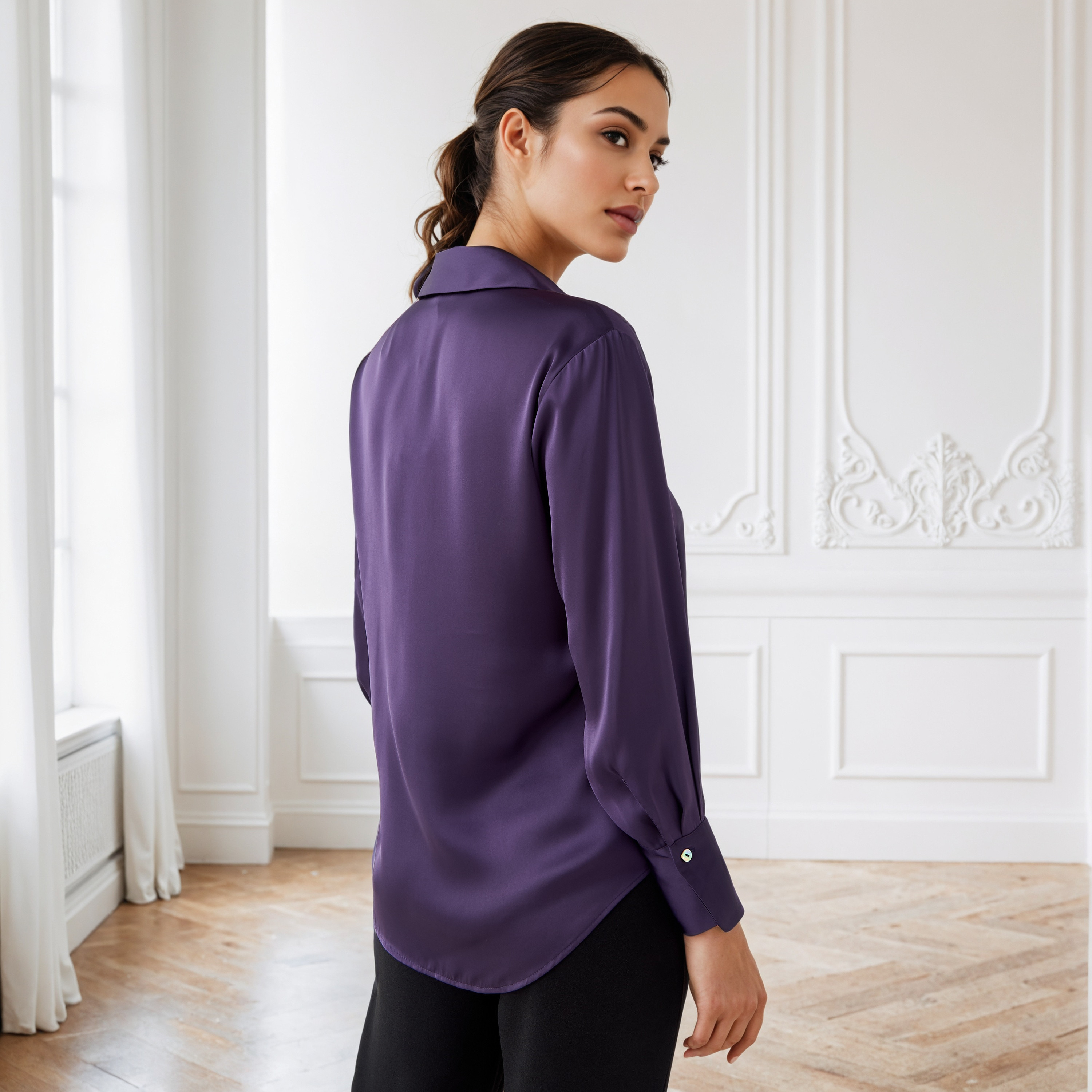 Regular Fit Collared Satin Shirt-women-clothing-shirtsandblouses-shirts-image-3