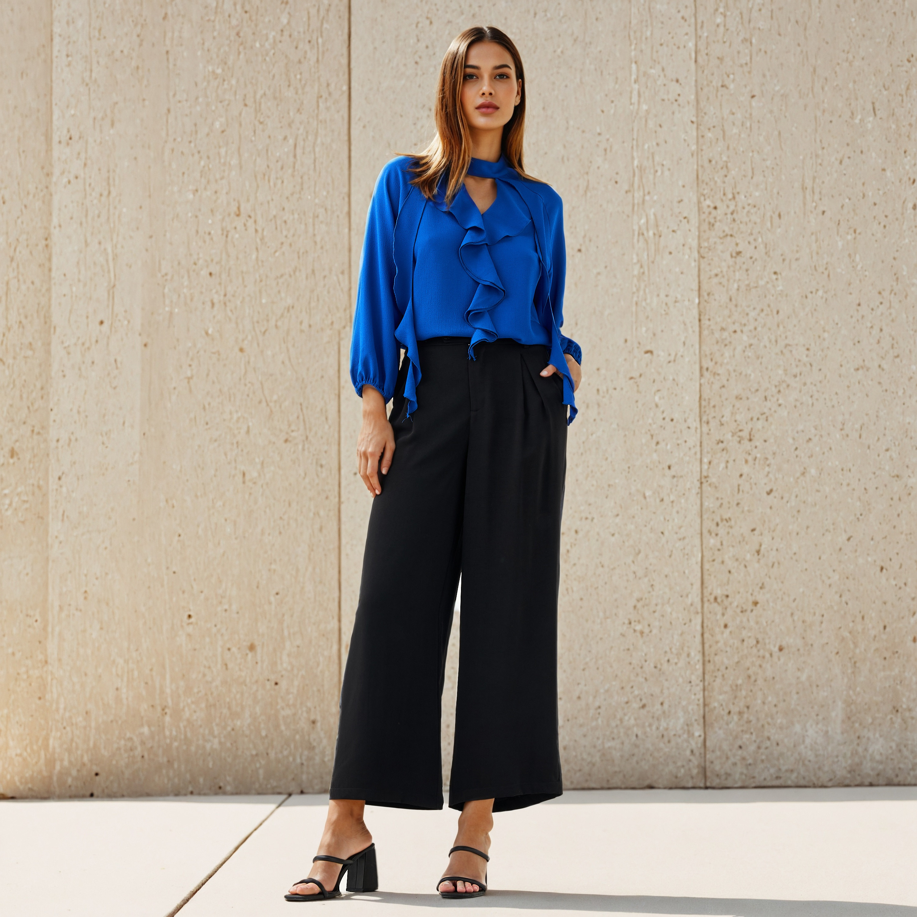 Ruffle Accent Top with Keyhole Neck-women-clothing-shirtsandblouses-blouses-image-2
