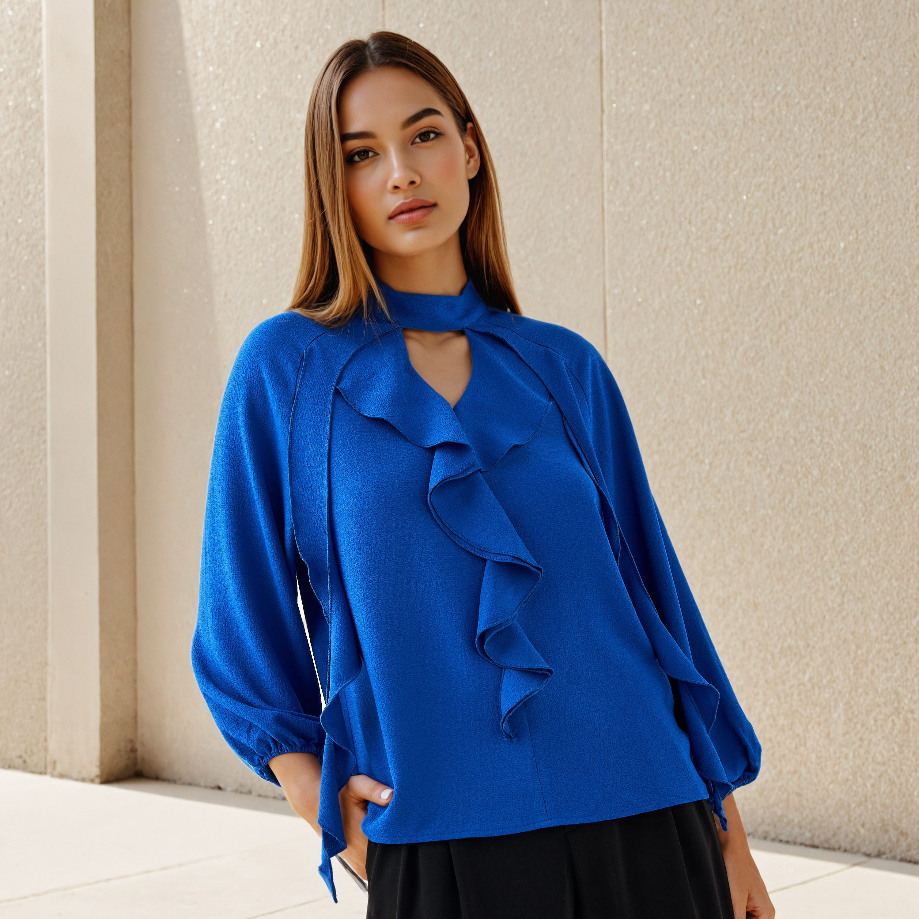 Ruffle Accent Top with Keyhole Neck-women-clothing-shirtsandblouses-blouses-image-6
