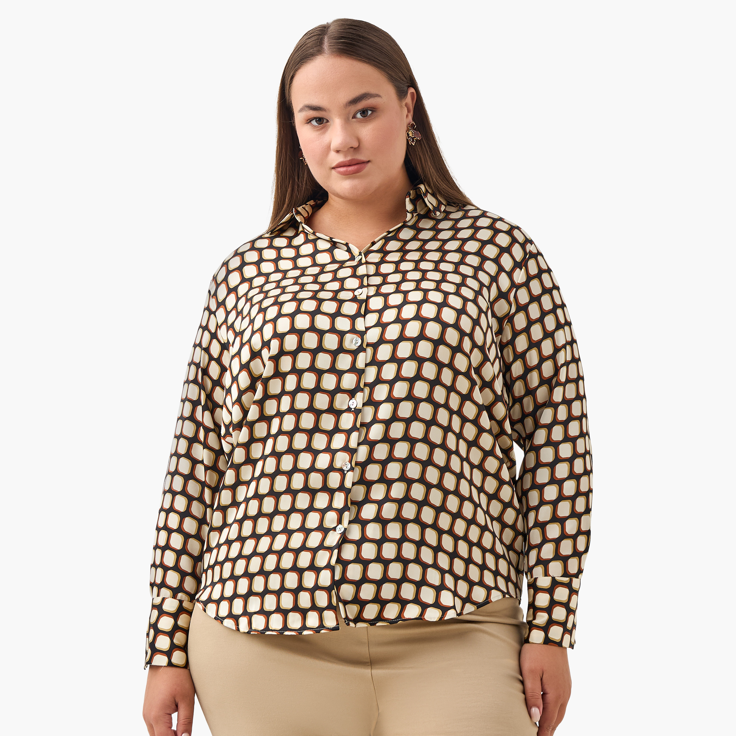 Regular Fit Satin Shirt with Collar-women-clothing-shirtsandblouses-shirts-image-2