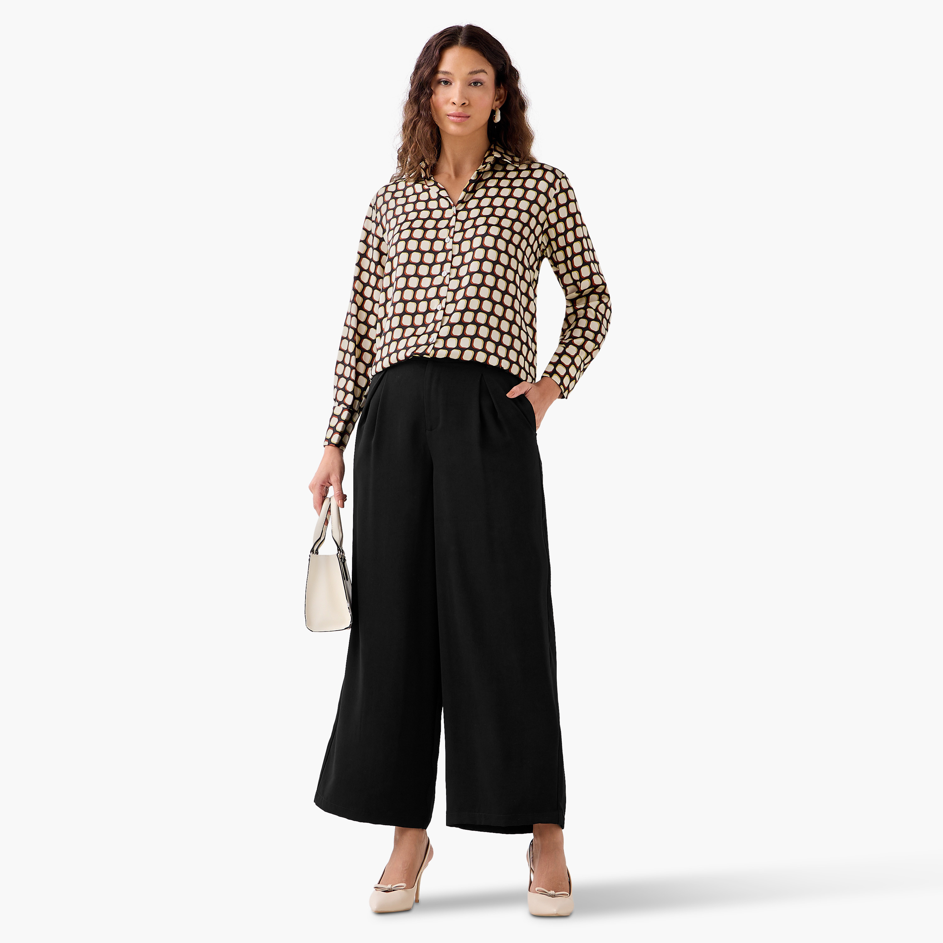 Regular Fit Satin Shirt with Collar-women-clothing-shirtsandblouses-shirts-image-3