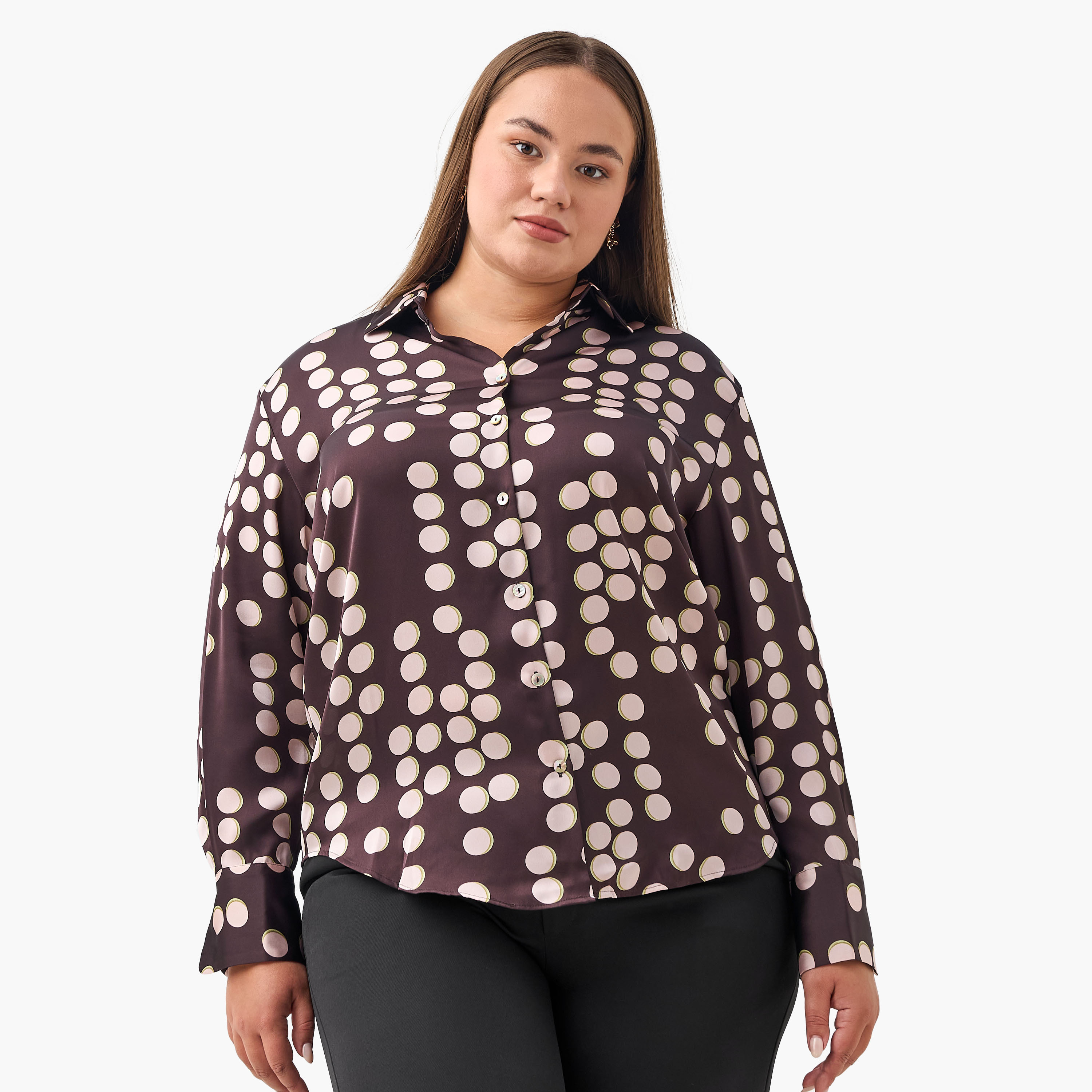 Regular Fit Satin Shirt with Collar-women-clothing-shirtsandblouses-shirts-image-2