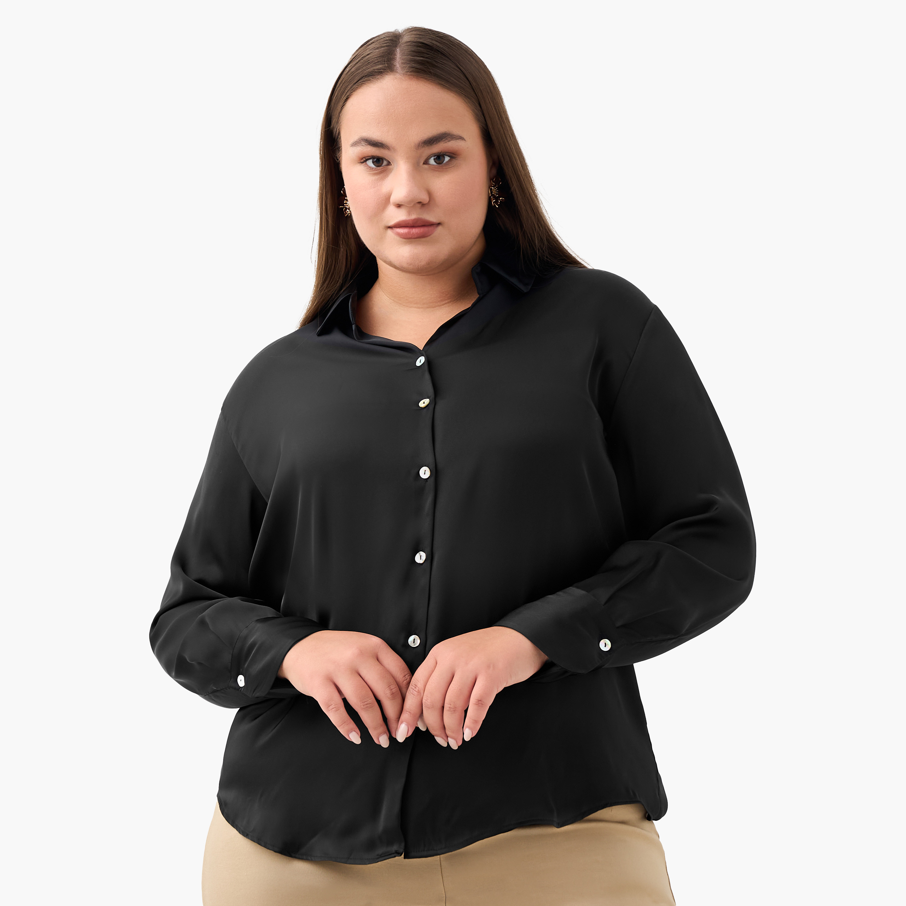 قميص ساتان بقصة عادية وياقة-women-clothing-shirtsandblouses-shirts-image-2