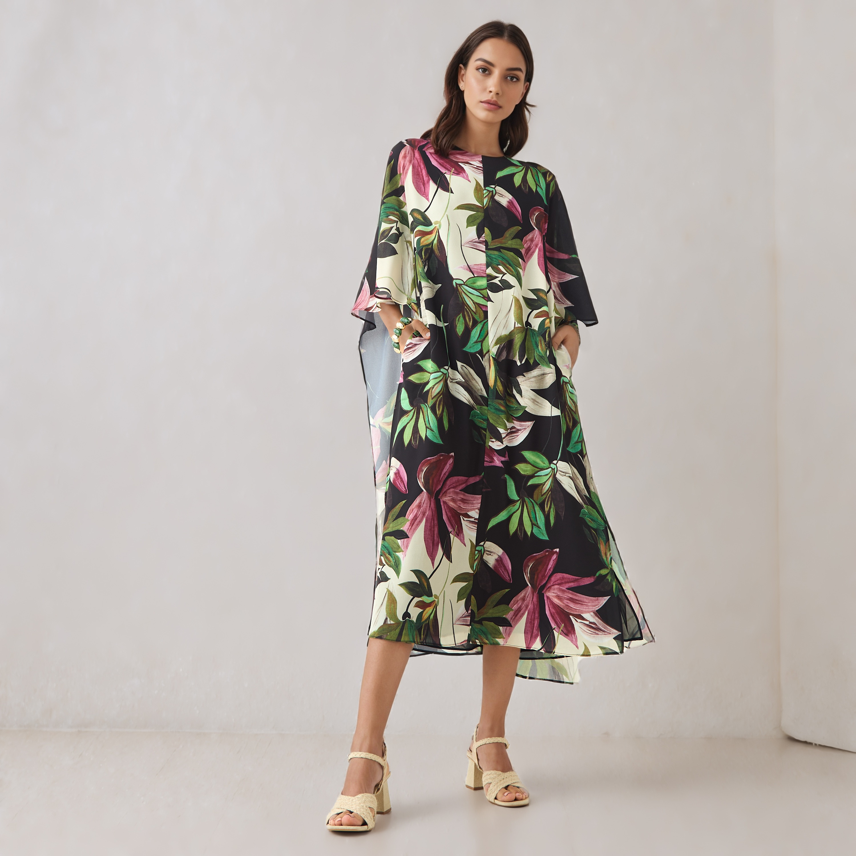Floral Print Cape Dress-women-clothing-dresses-image-1