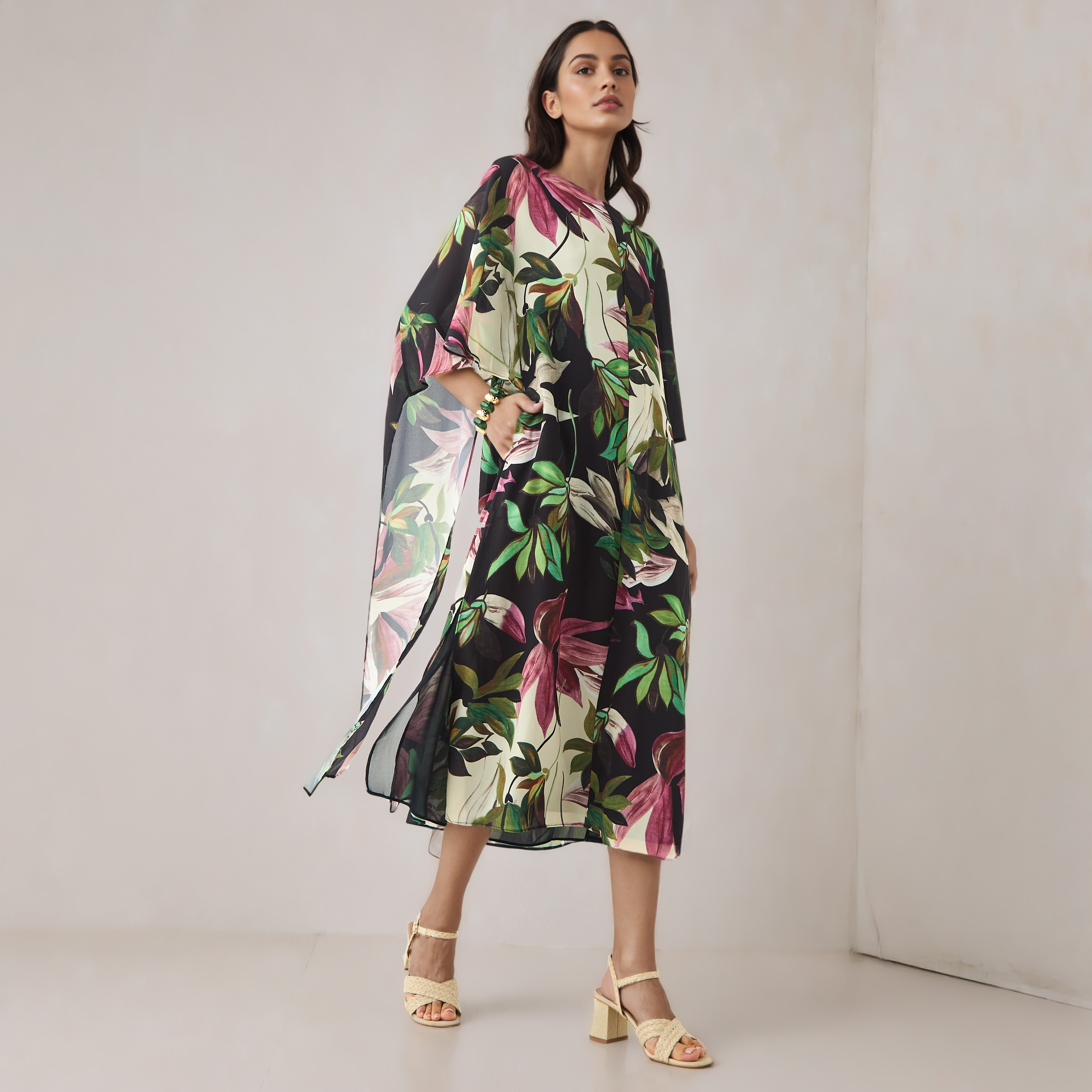 Floral Print Cape Dress-women-clothing-dresses-image-2
