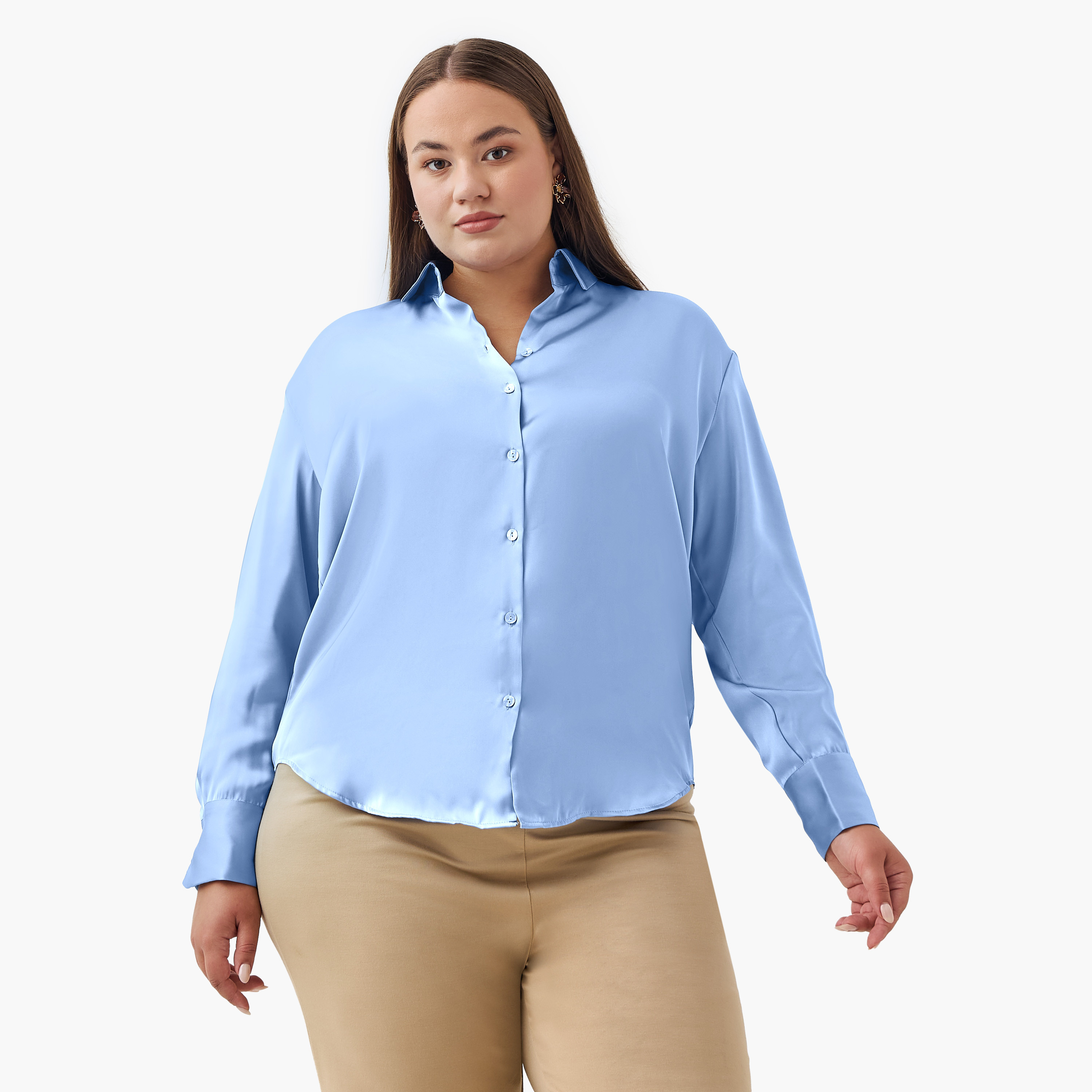 قميص ساتان بقصة عادية وياقة-women-clothing-shirtsandblouses-shirts-image-2