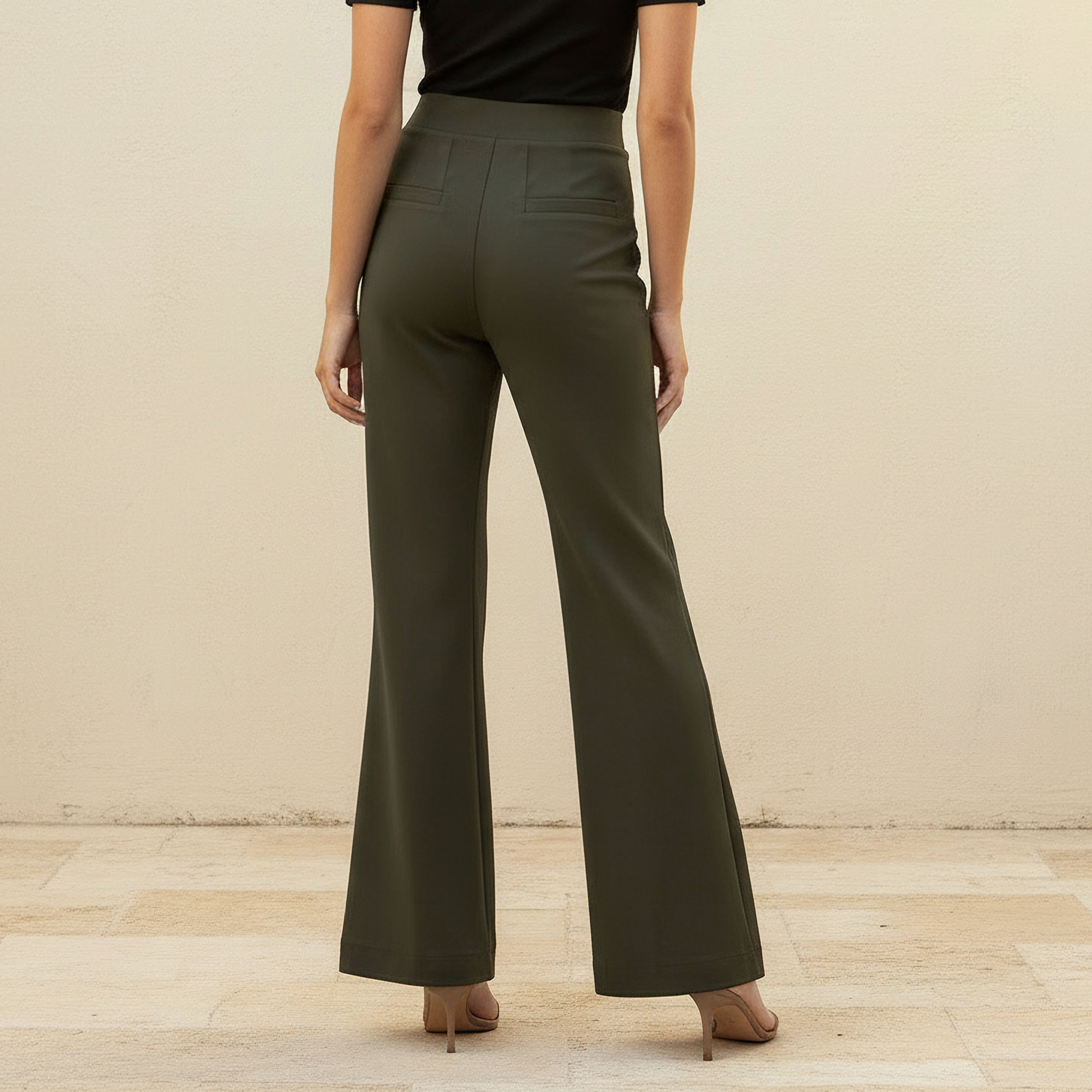 Mid Rise Full Length Boot Leg Ponte Pants with Elasticated Waistband-women-clothing-bottoms-trousers-image-4
