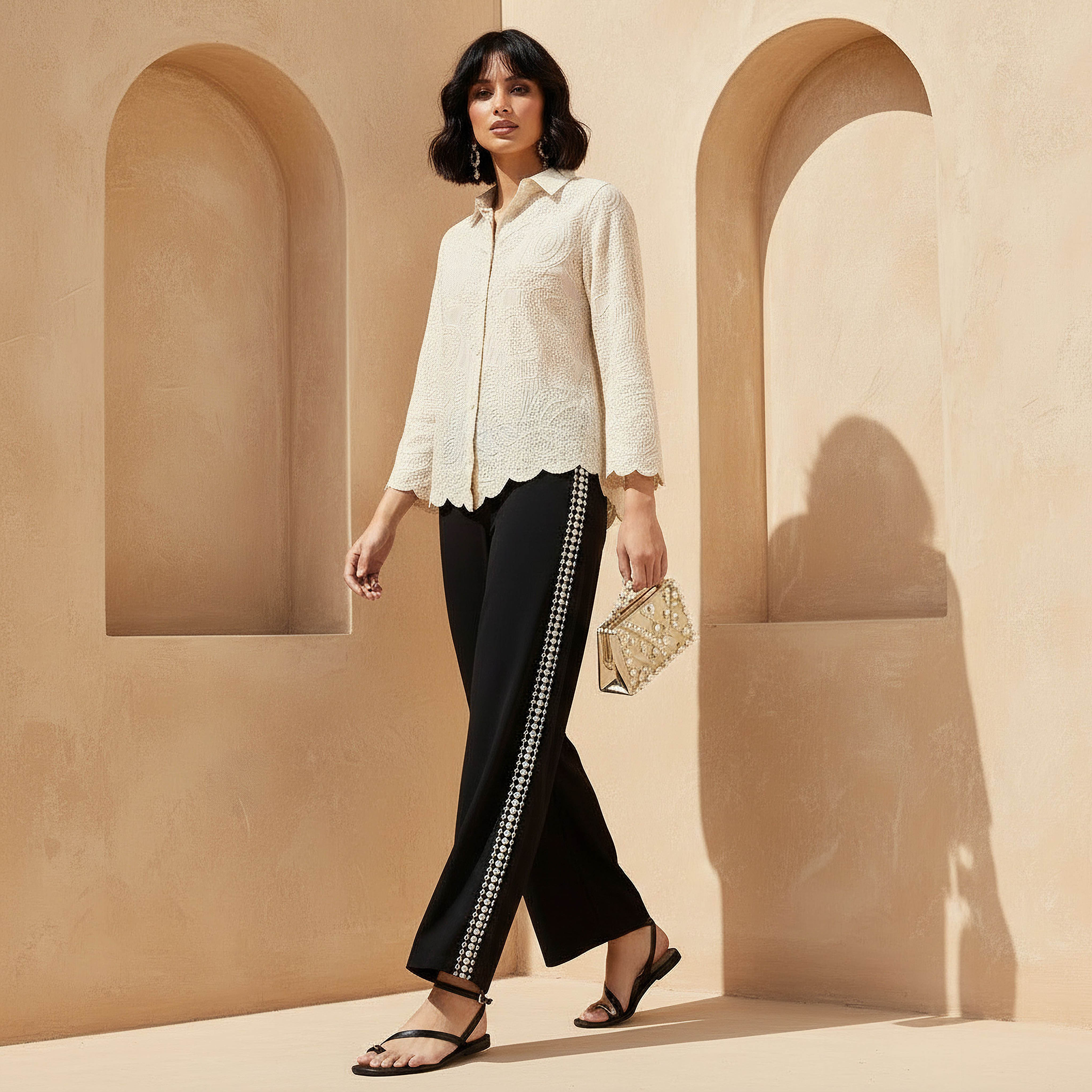 Straight Fit Embroidered Linen Blend Trousers-women-clothing-bottoms-trousers-image-2