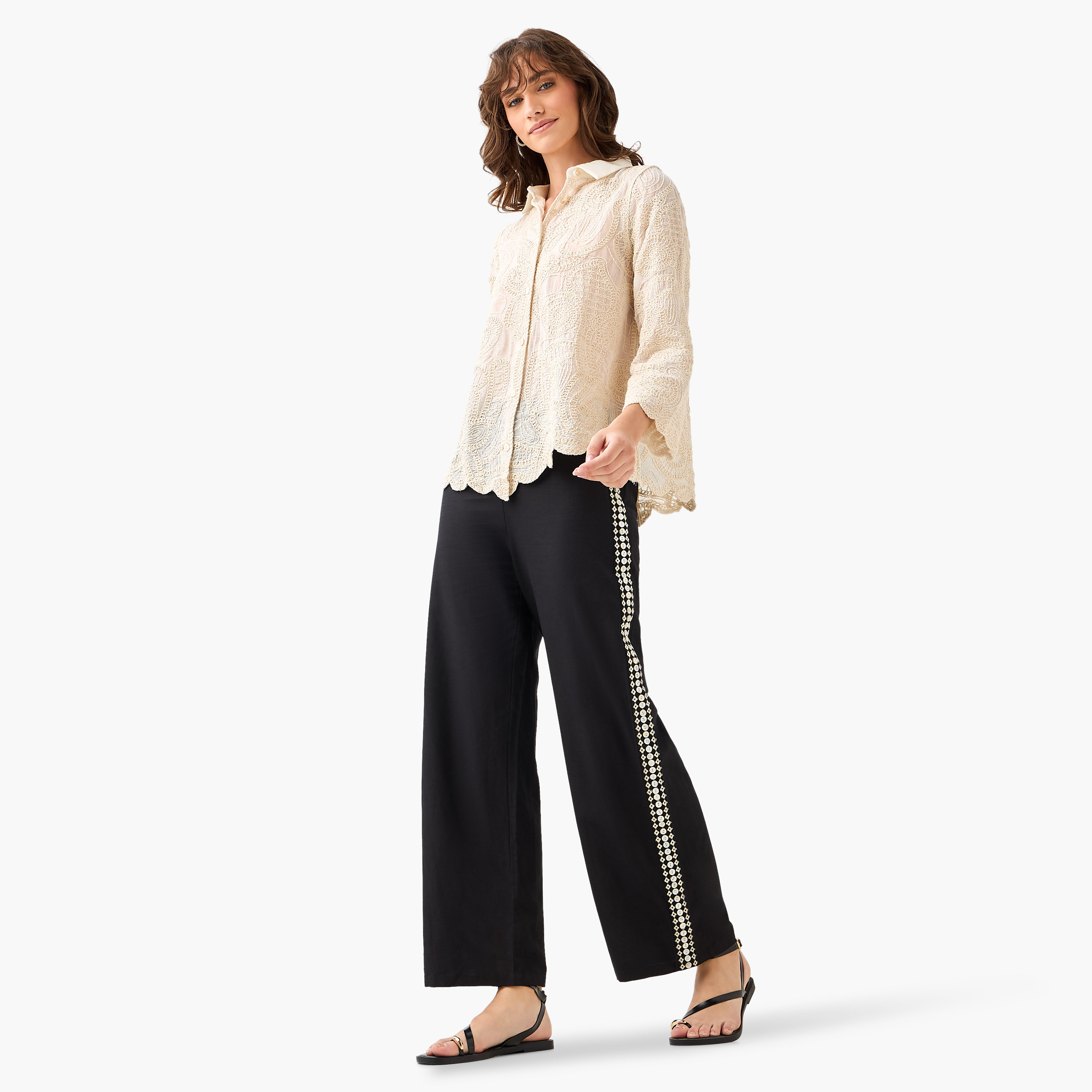Straight Fit Embroidered Linen Blend Trousers-women-clothing-bottoms-trousers-image-4