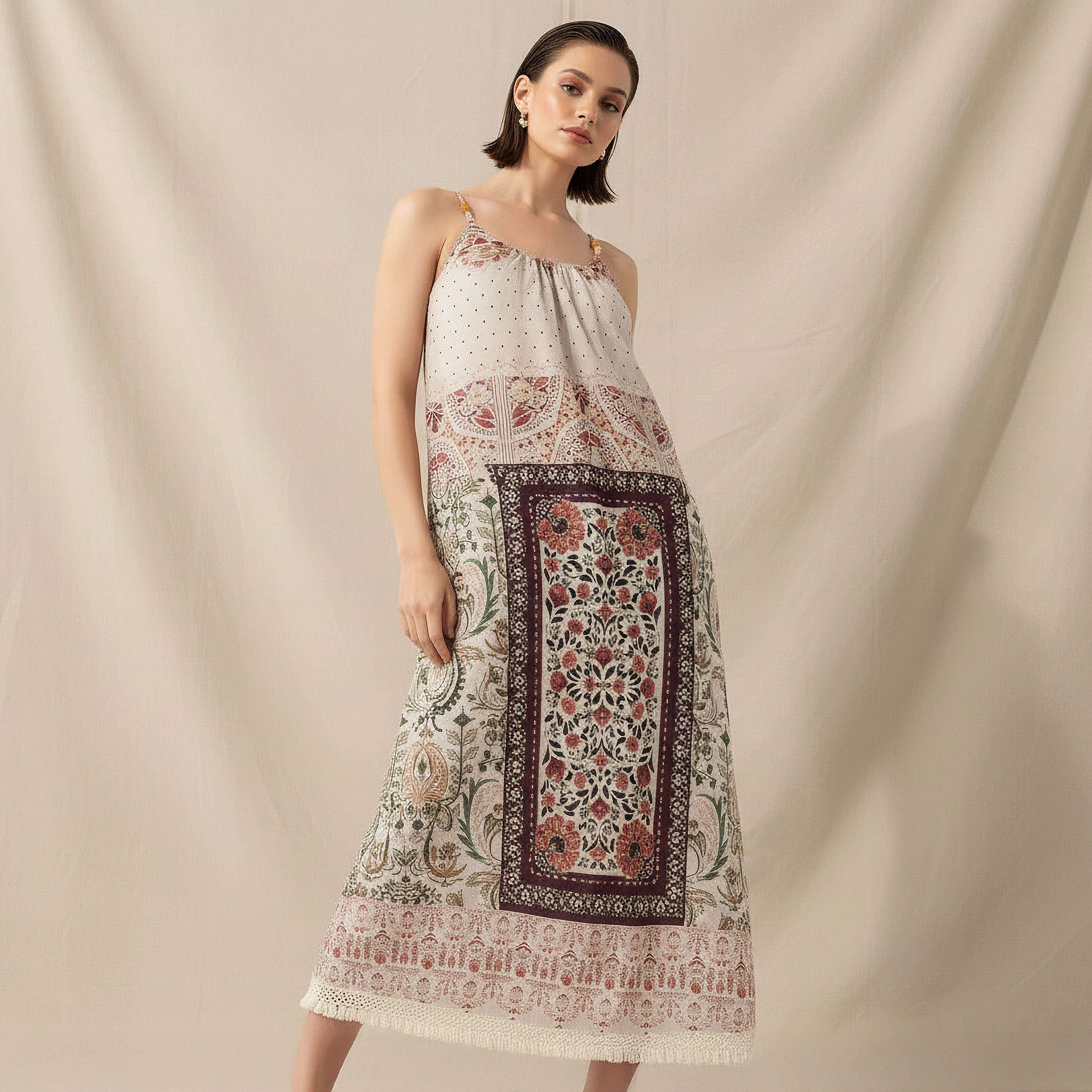 A-line Strappy Midi Dress with Floral Paisley Print-women-clothing-dresses-image-1