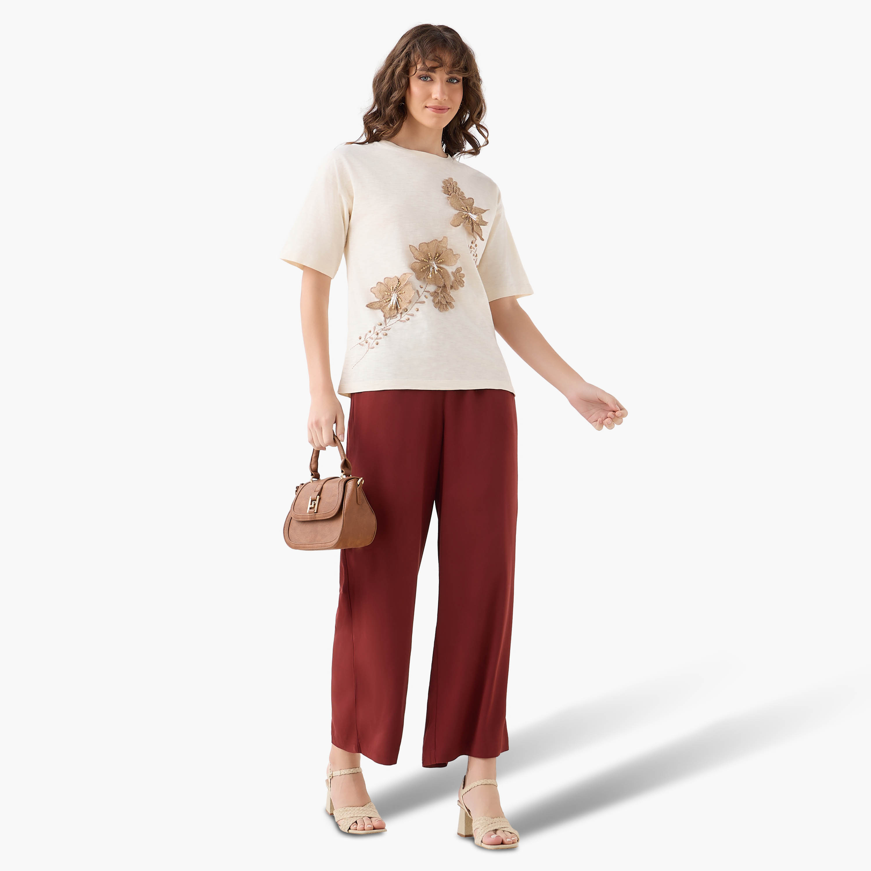 Regular Fit T-shirt with Jute Embellishments-women-clothing-tshirts-image-4