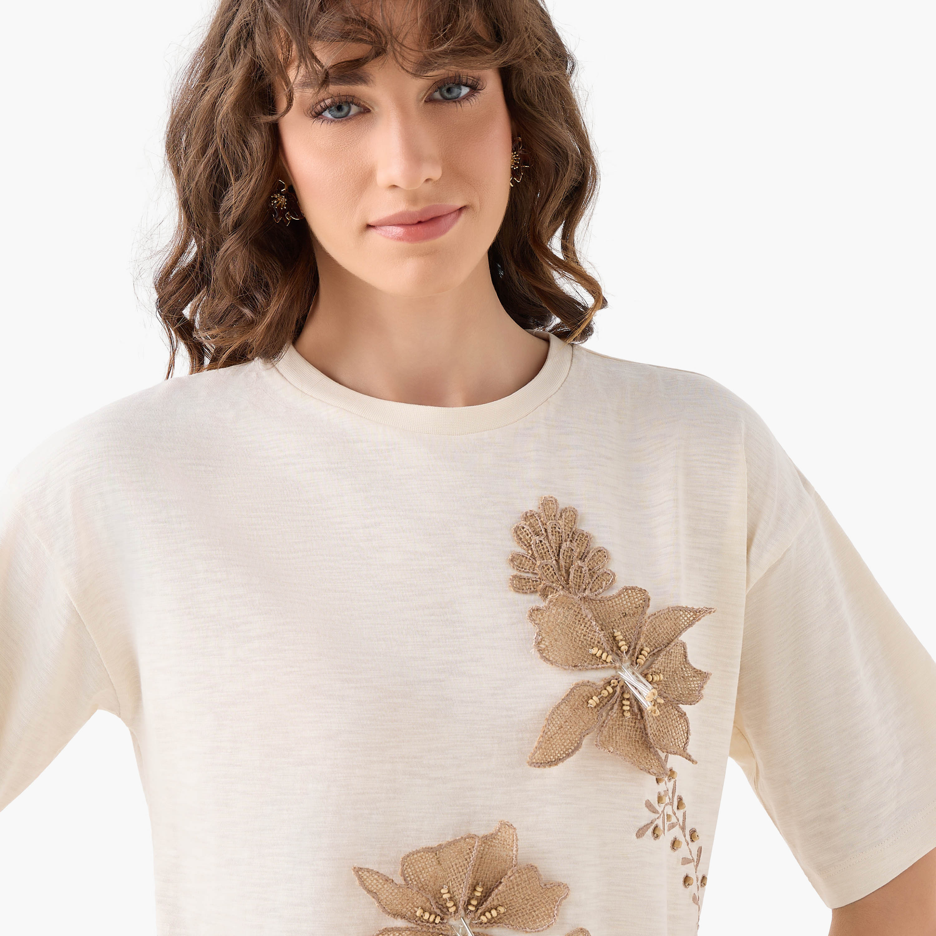Regular Fit T-shirt with Jute Embellishments-women-clothing-tshirts-image-7