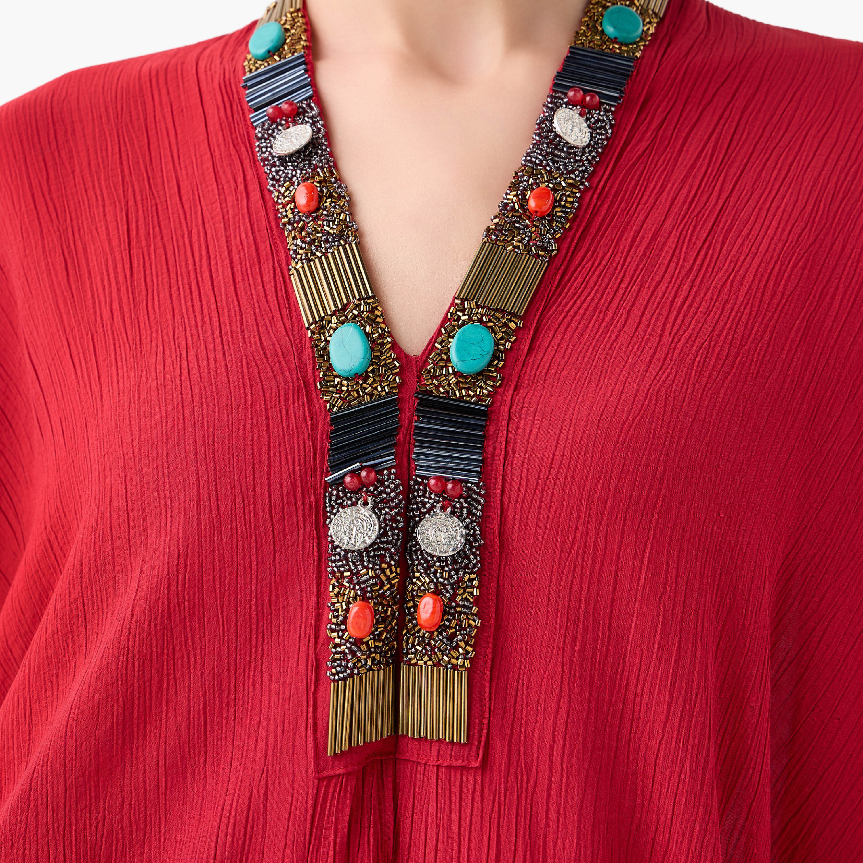 Bead Embellished Midi Kaftan Dress with V-neck-women-clothing-dresses-image-2