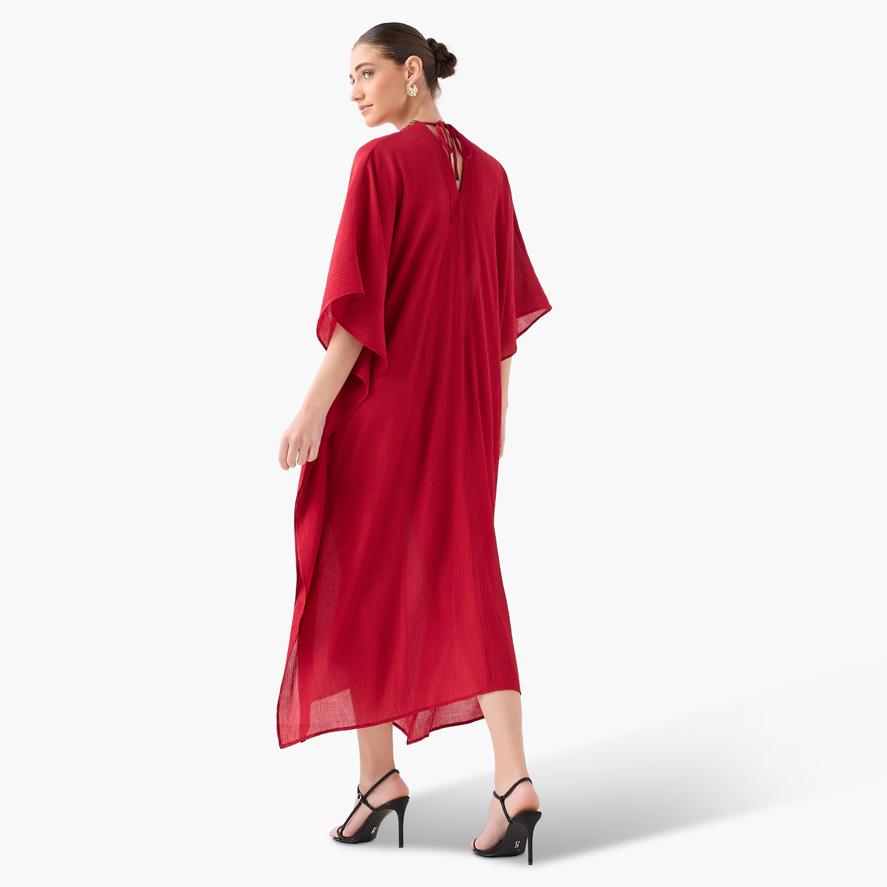 Bead Embellished Midi Kaftan Dress with V-neck-women-clothing-dresses-image-7