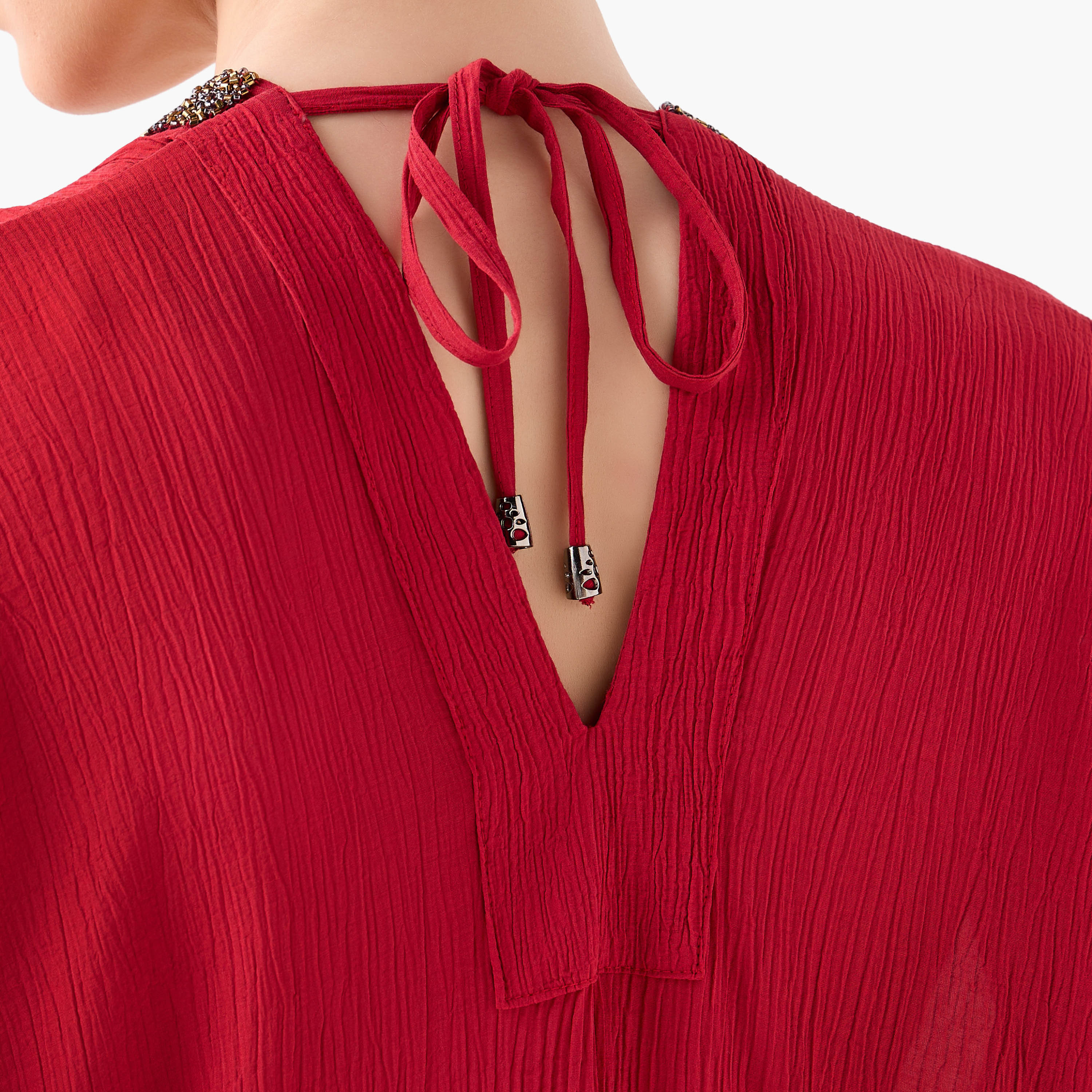 Bead Embellished Midi Kaftan Dress with V-neck-women-clothing-dresses-image-8