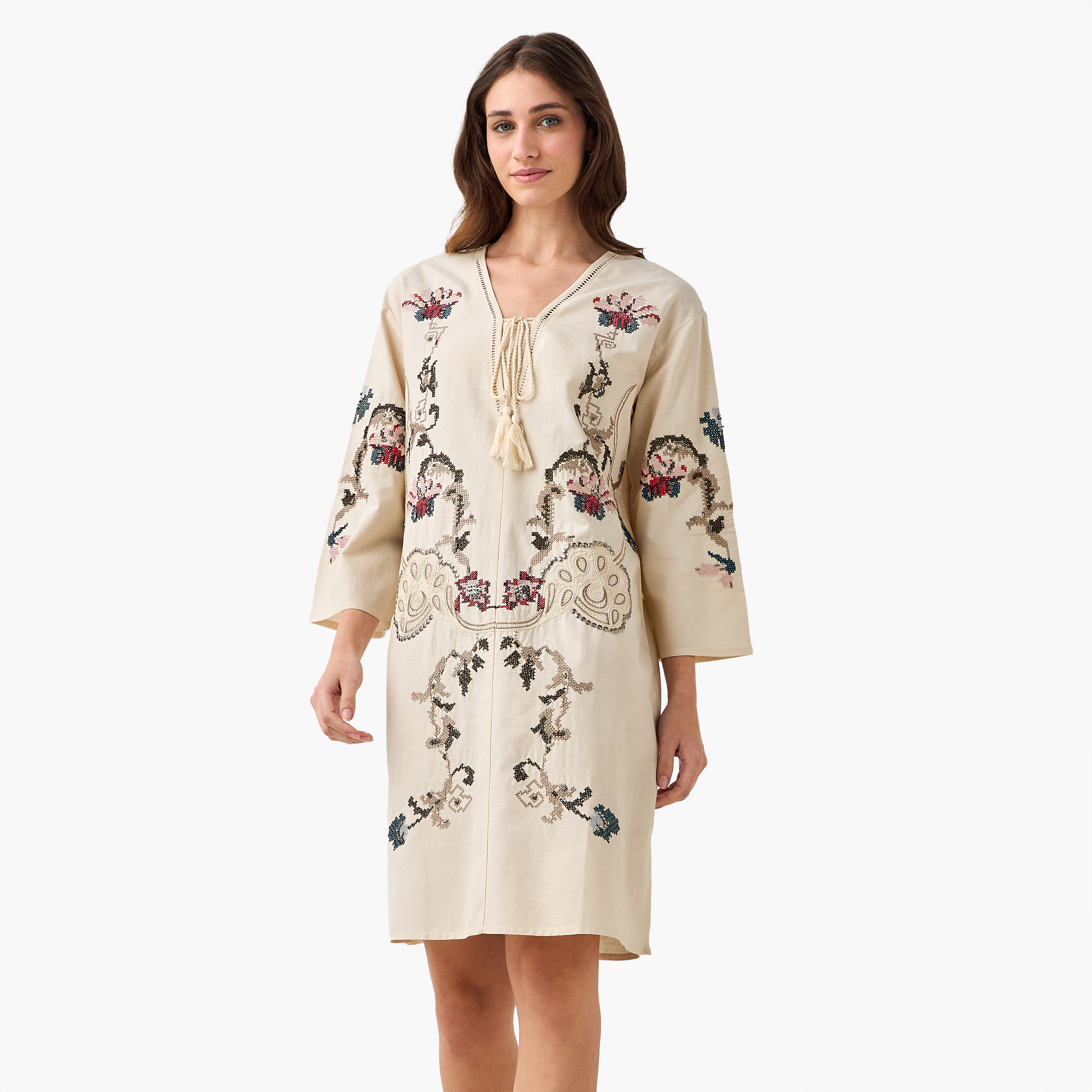 Embroidered Shift Women Dress with Tie-Ups-women-clothing-dresses-image-2