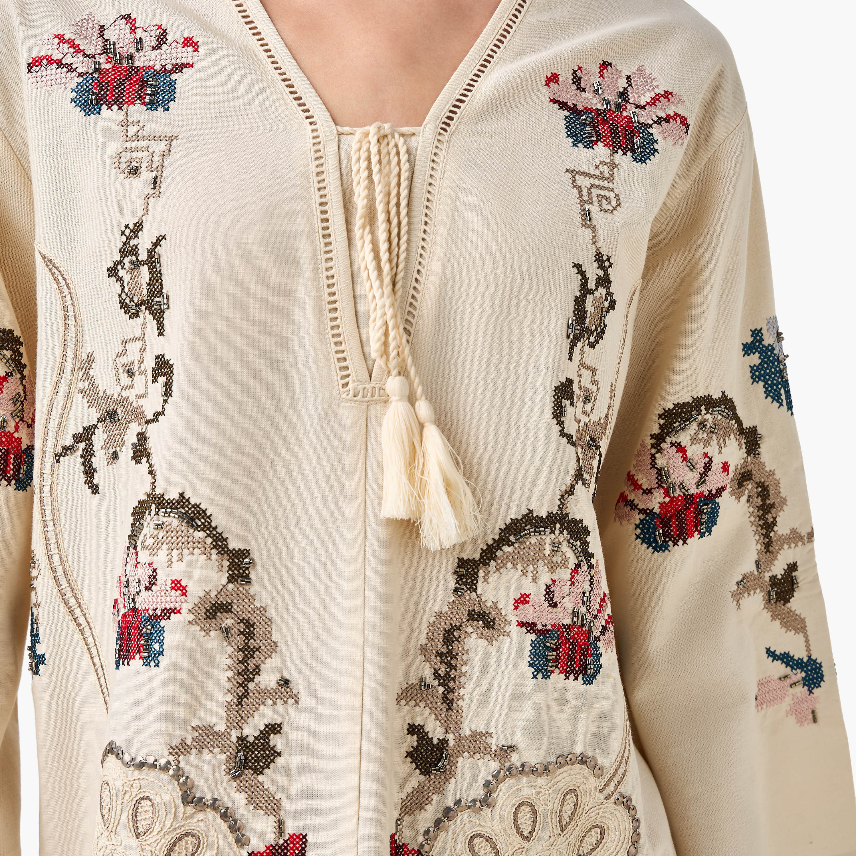 Embroidered Shift Women Dress with Tie-Ups-women-clothing-dresses-image-5