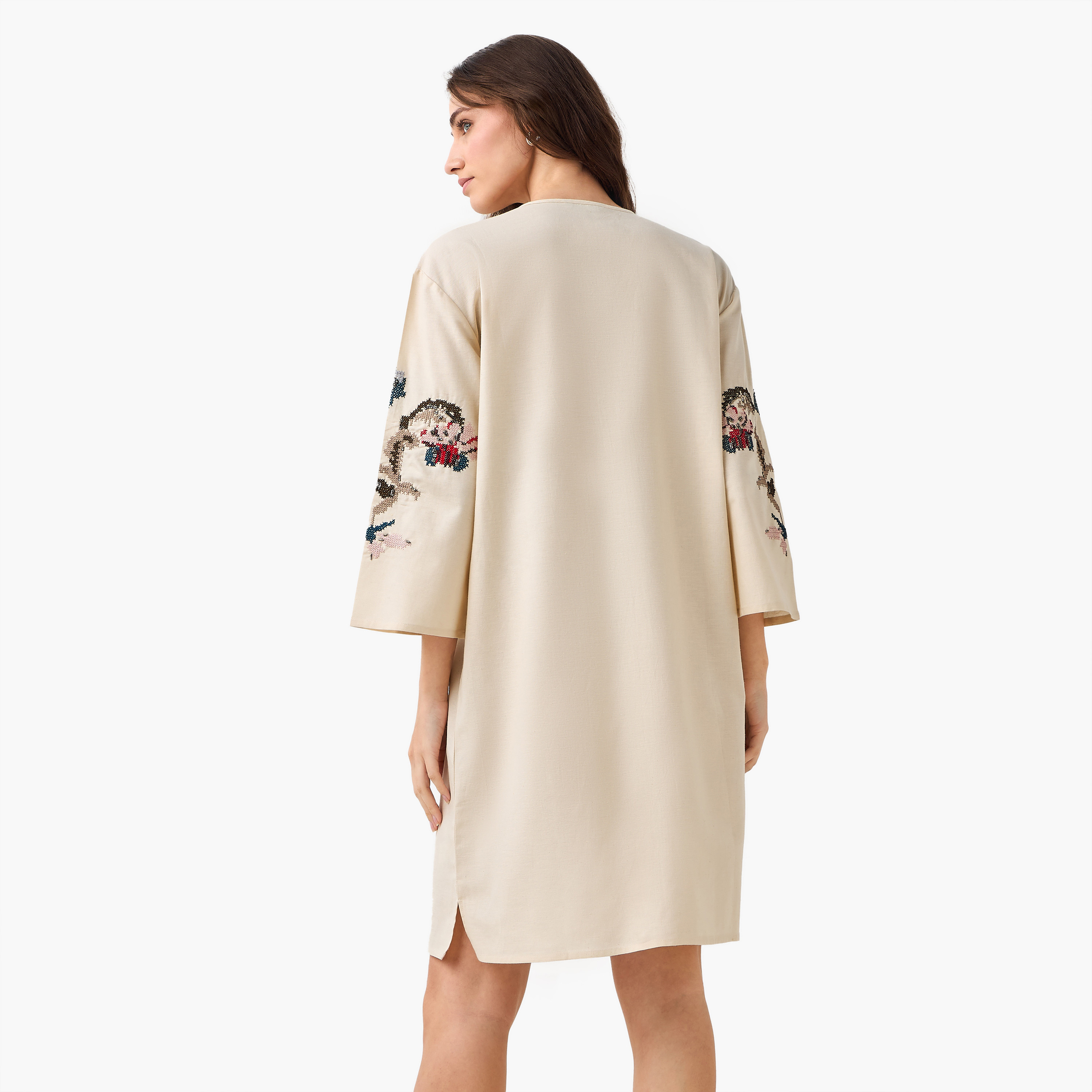Embroidered Shift Women Dress with Tie-Ups-women-clothing-dresses-image-4