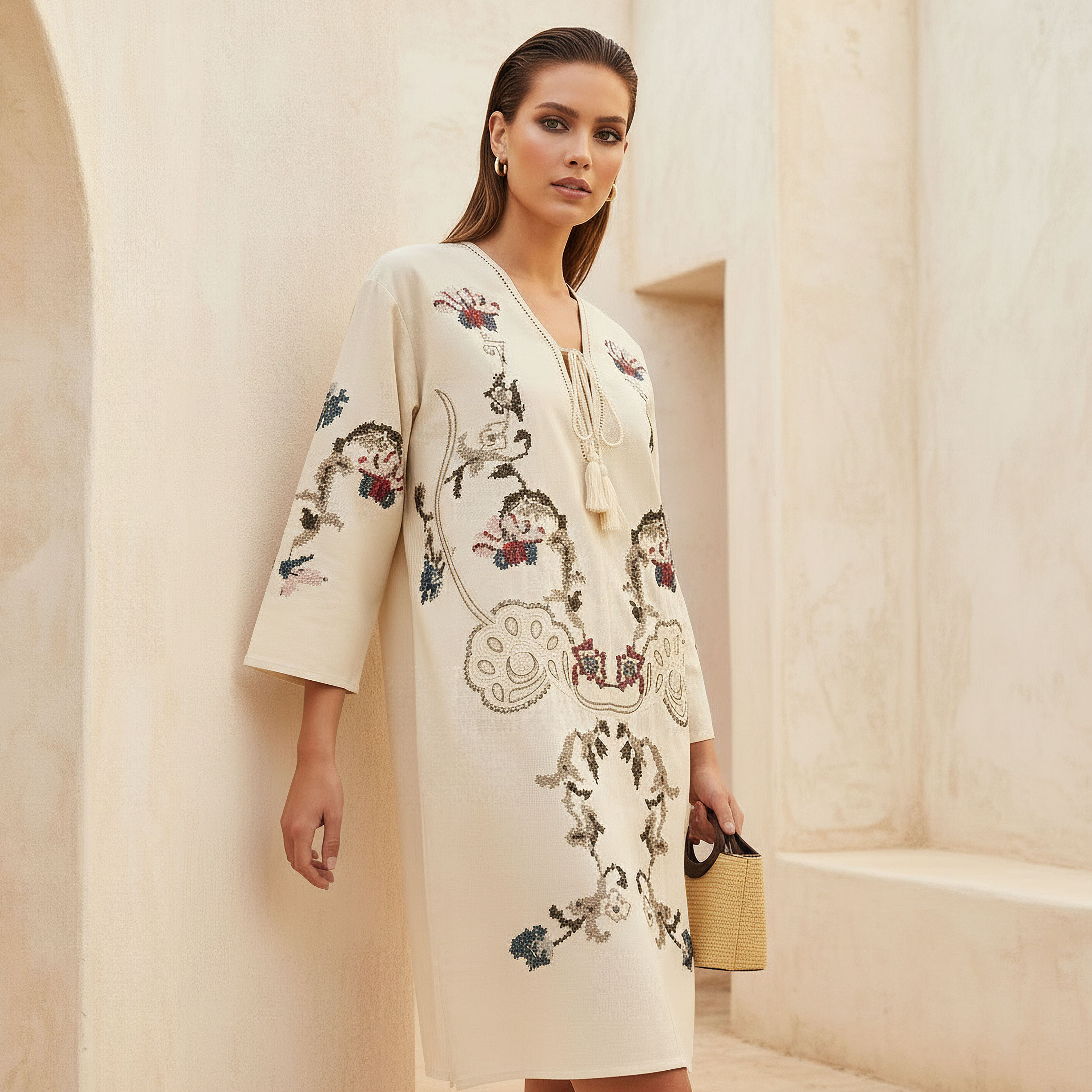 Embroidered Shift Women Dress with Tie-Ups-women-clothing-dresses-image-1