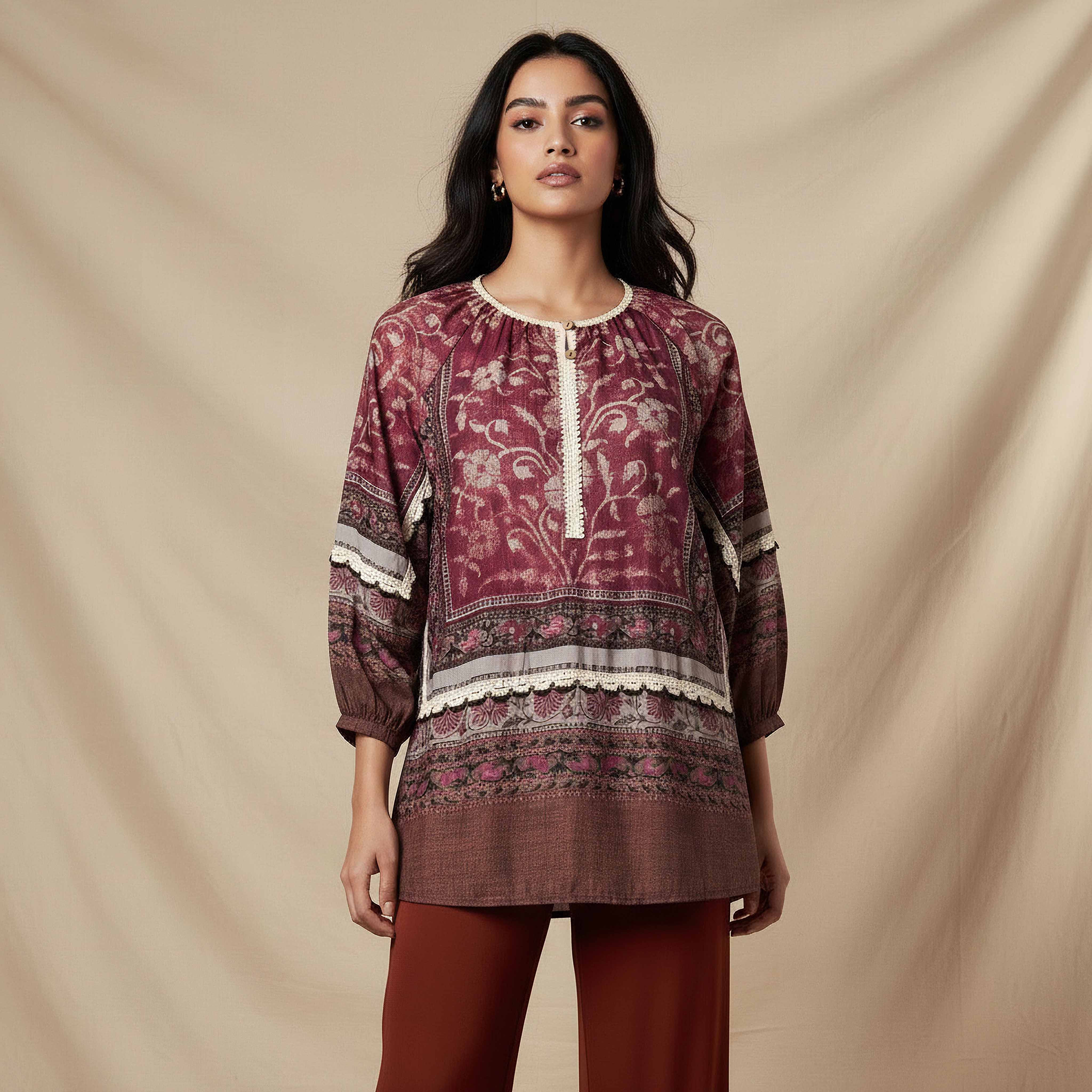 Top with 3/4 Puff Sleeves and Floral Print-women-clothing-shirtsandblouses-blouses-image-1