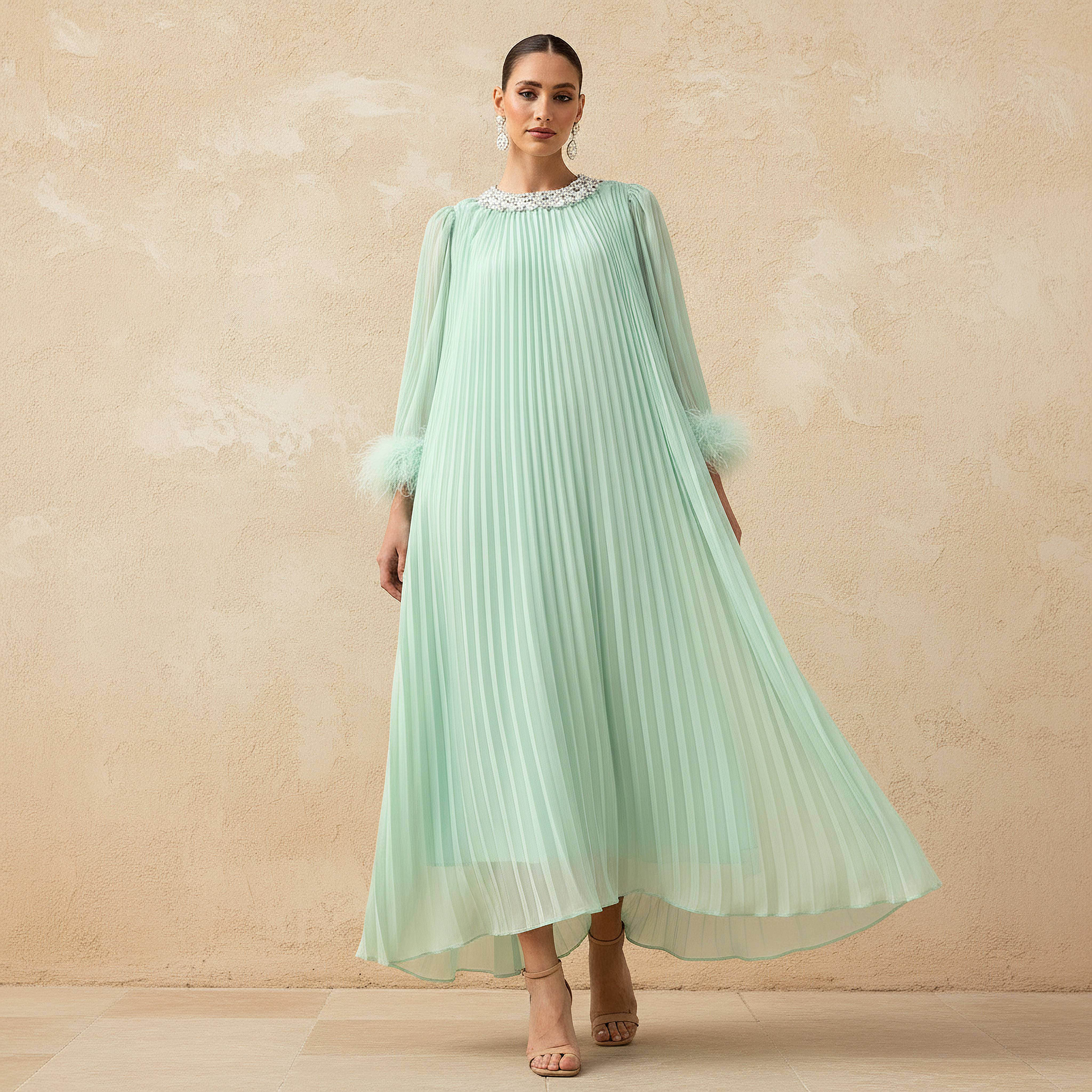 Embellished Women Dress with Fur Accent Cotton-women-clothing-dresses-image-1